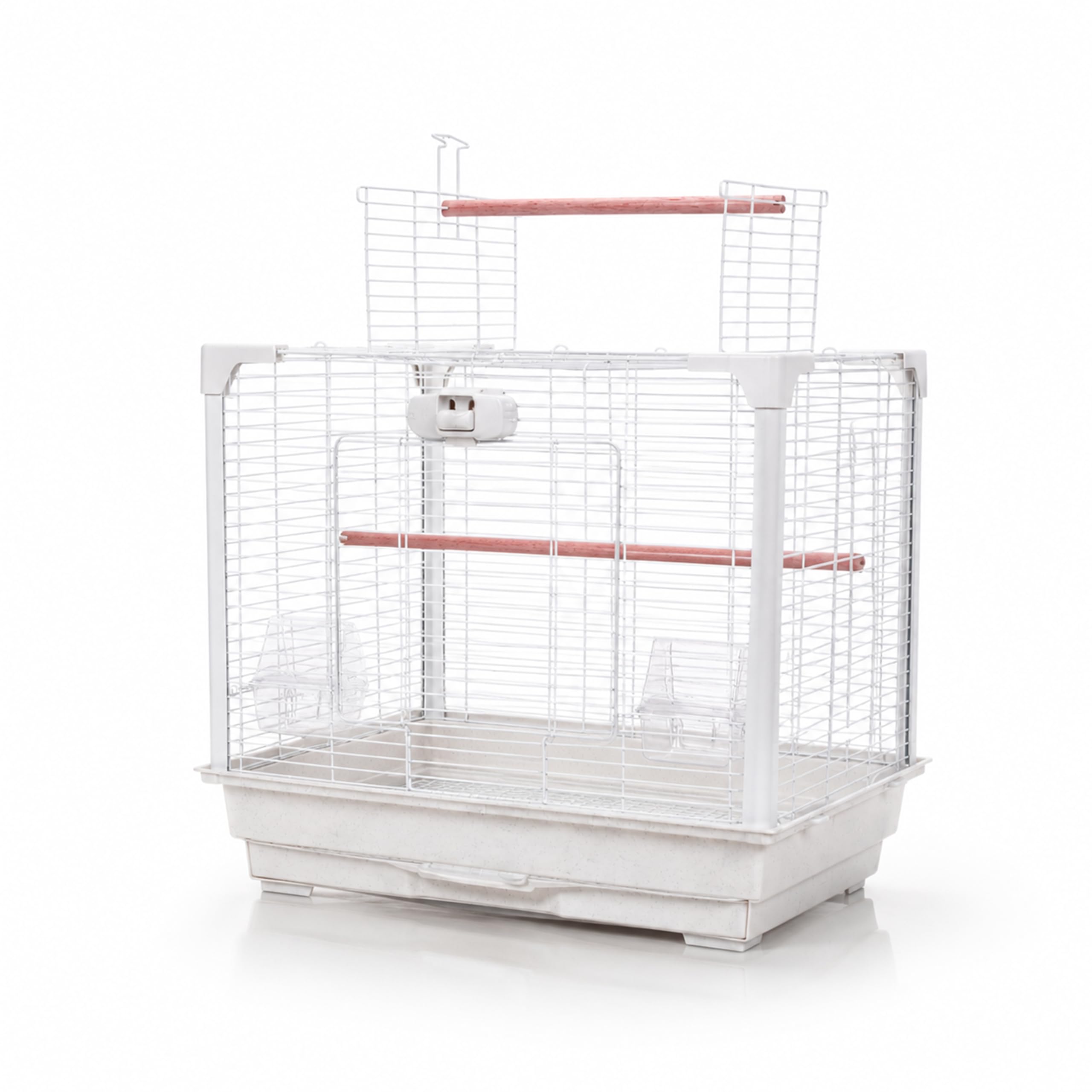 Little Friends Veranda Bird Cage for Budgies, Canaries & Finches - White Top-Opening Cage with Wooden Play Perch & Front Door, 51.5 x 41 x 65 cm