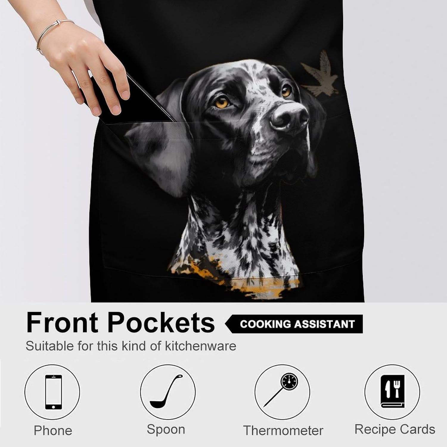 German Shorthaired Pointer Dog Hunting Funny Apron Chef Aprons with Pockets for Gardening Cooking Kitchen
