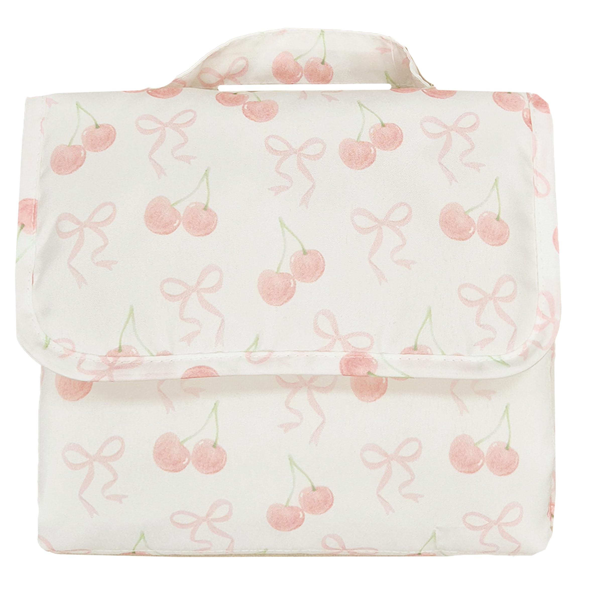 Baby Changing Mat - Portable Foldable Waterproof Travel Changing Pad (Pink Bow/Cherry Changing Mat), Pink Bow/ Cherry - Image 2