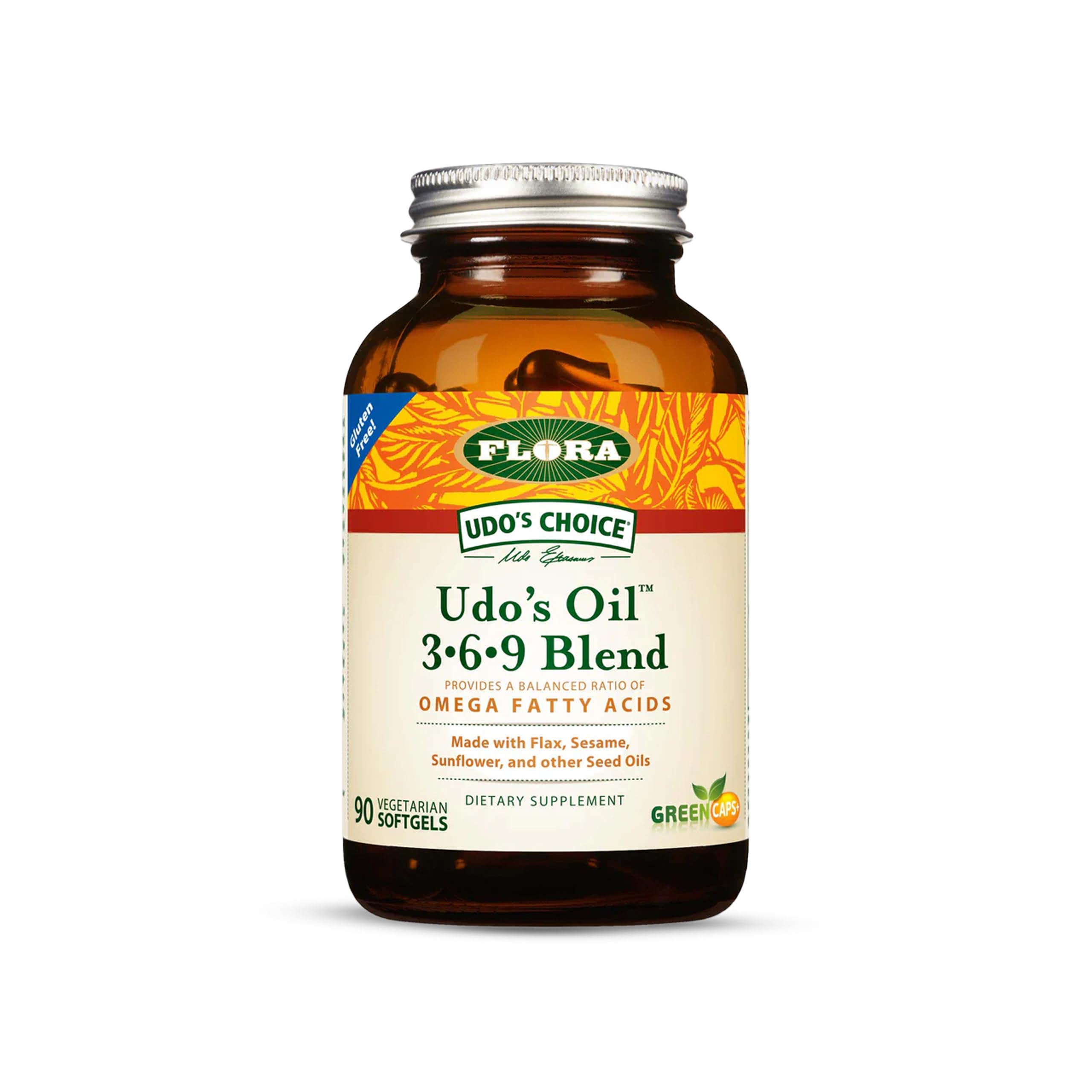Flora Health Udo's Oil 3-6-9 Blend, Balanced Omega Fatty Acids from Flax, Sesame, Sunflower 90 Vegetarian Capsules