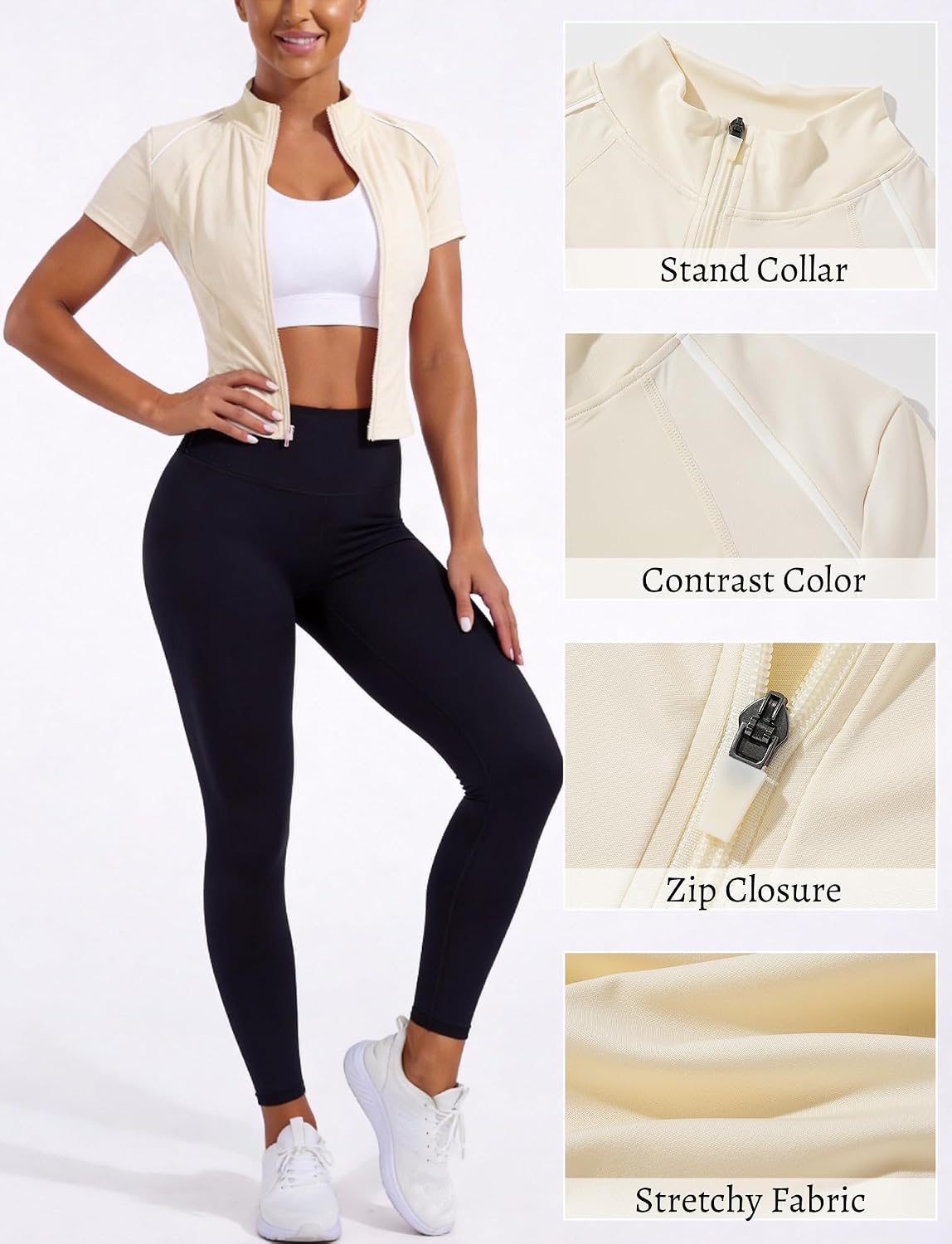 FEOYA Womens Short Sleeve Full Zip Workout Jacket Lightweight Slim Fit Casual Sports Shirt Gym Yoga Athletic Track Coat Tops