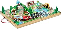 Melissa & Doug Take-Along Wooden Railroad Train Set - Portable Tabletop Playset with Tracks, Animals & Accessories for Kids 3+