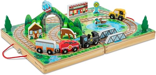Miniatura 10 de Melissa & Doug Ciudad de mesa de madera desmontable de 18 piezas, 4 vehículos de rescate, piezas de juego, puente Ciudad,Reino,Ferrocarril,Madera