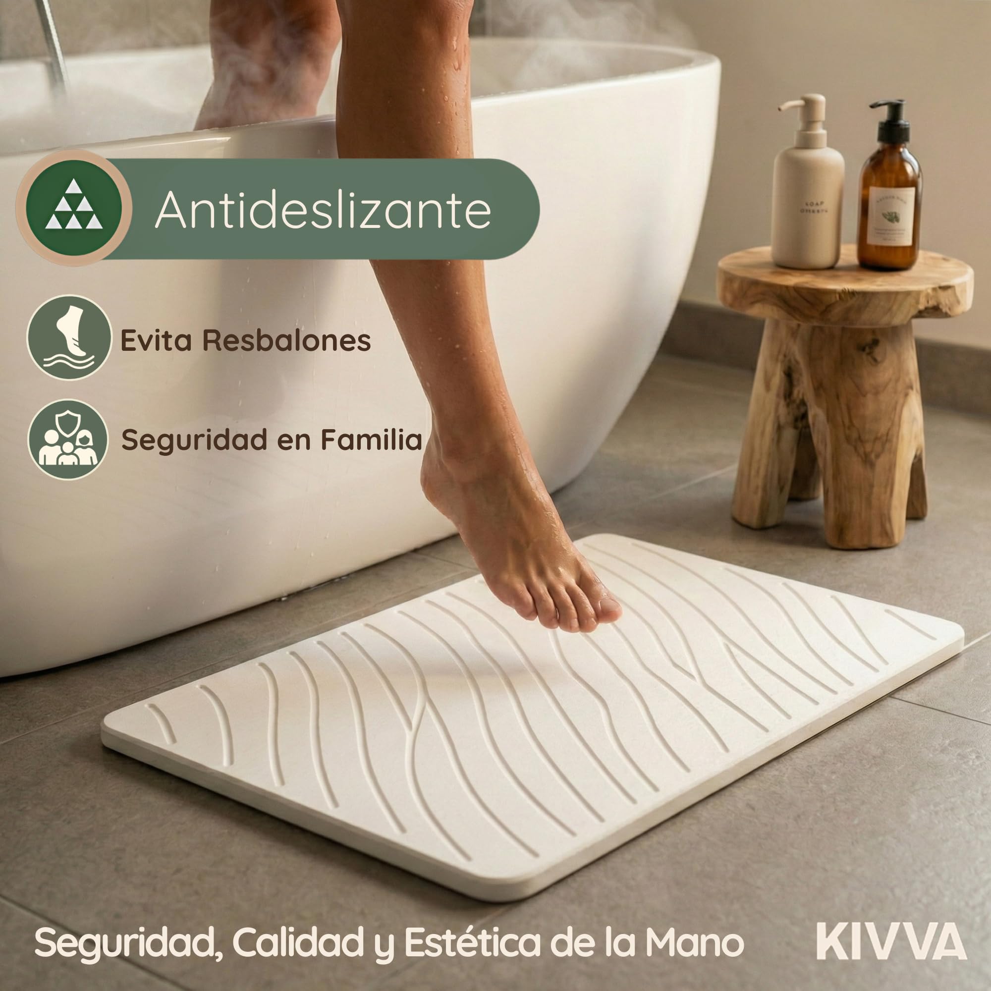 Kivva Alfombrilla Diatomita - Alfombra Baño Diatomita - Alfombra Baño Secado Rapido - Baño Piedra Diatomea - Alfombrilla - Alfombra Antideslizante - 60x40 - ANTIBACTERIANA - Bath Mat