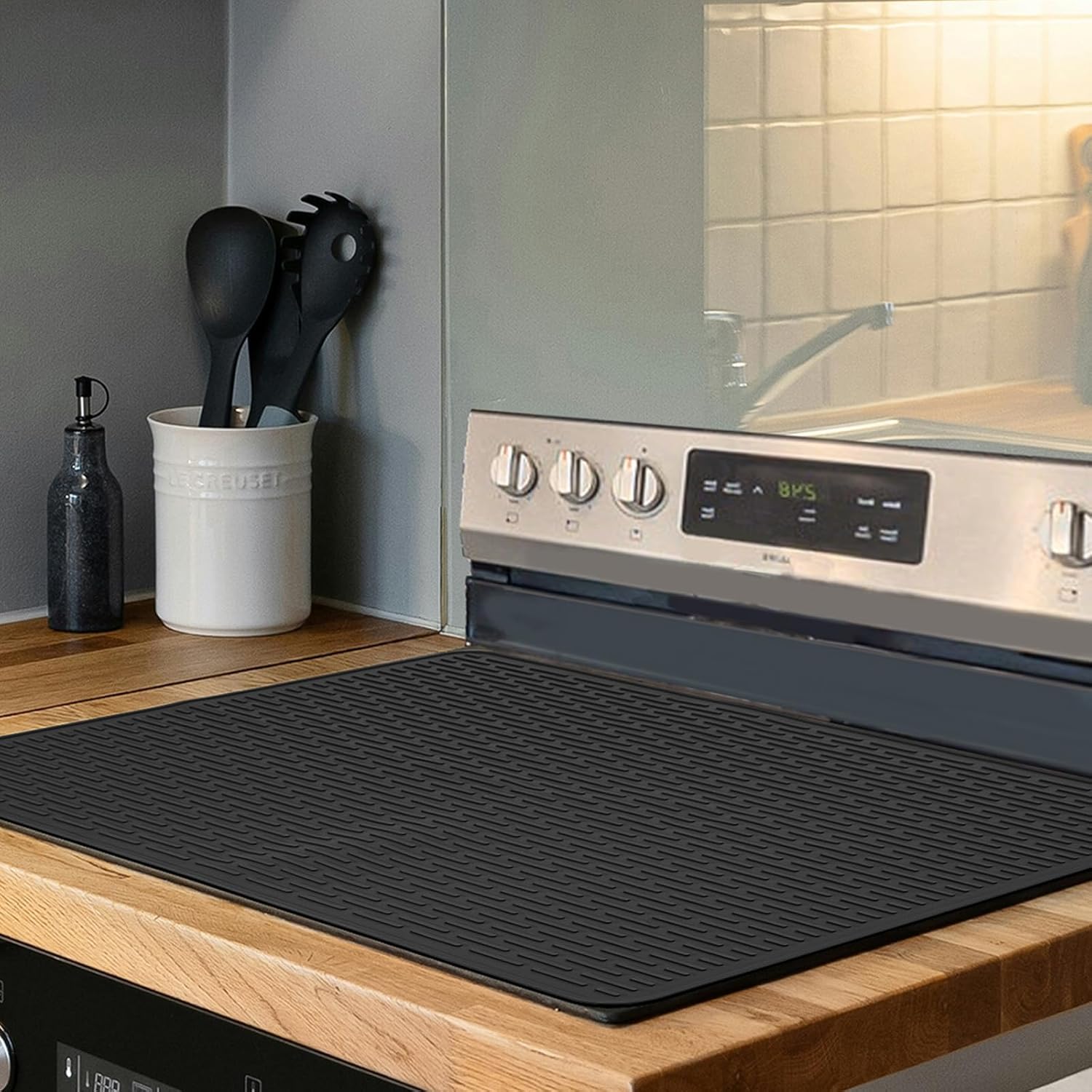 LONGKING Stove Top Covers for Electric Stove, Silicone Drying Mat, Dish Drying Mats for Kitchen Counter, Durable Silicone Mat, Glass Cooktop Protector (Black, 28” x 20”) LONGKING Stove Top Covers for Electric Stove, Silicone Drying Mat, Dish Drying Mats for Kitchen Counter, Durable Silicone Mat, Glass Cooktop Protector (Black, 28” x 20”)