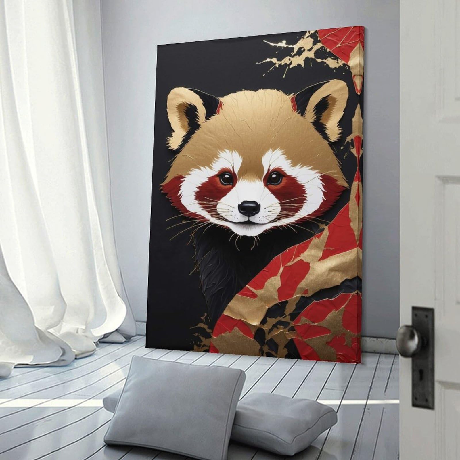 Junmoney Room Decor Wall Art Red Panda Portrait with Gold Accents, 20x30inch(50x75cm), for Office Decor, Home Working Or Creative Rooms, An Interior Accent for Desk Areas