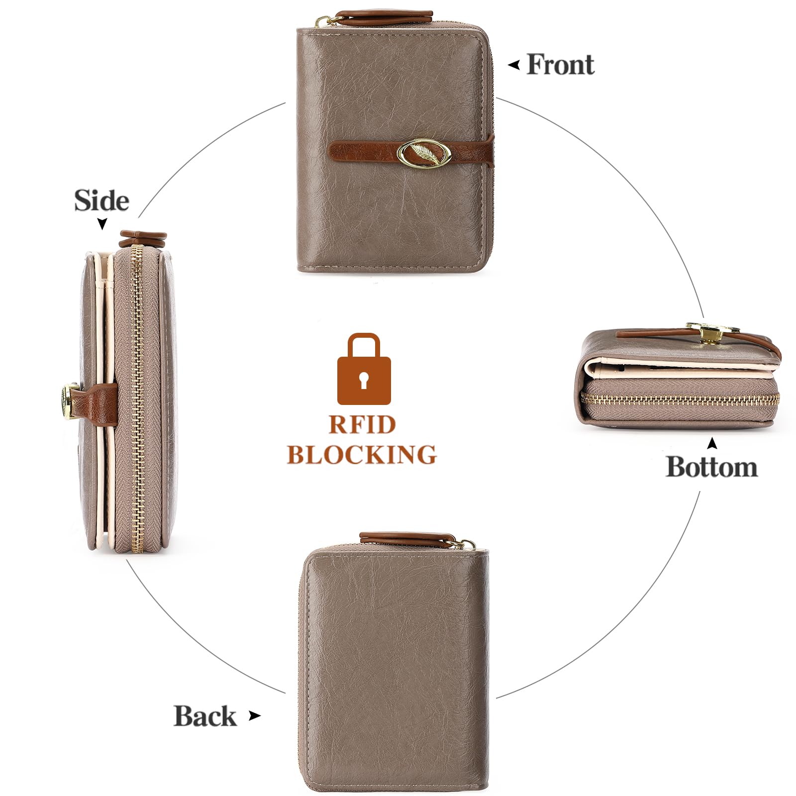 GOIACII Piccolo portafoglio da donna in pelle compatta grande capacità con tasca con zip e porta carte, A05 grigio., S, Rétro
