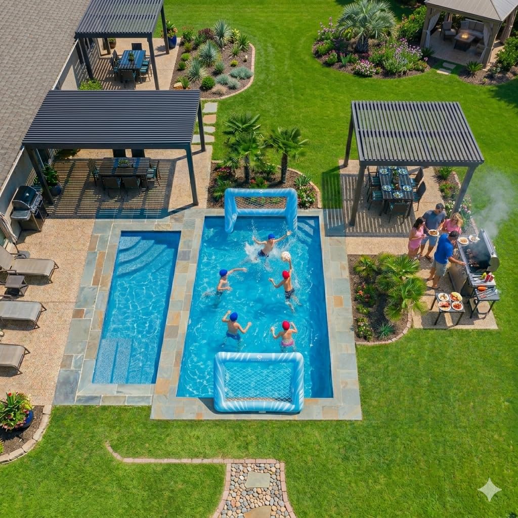SkyBound Set 2 Porte Gonfiabili da Pallanuoto: Il miglior gioco in piscina per bambini - Porta da calcio acquatico con 4 zavorre e palla - Ideale per l'estate e feste in giardino - Pack da 2.