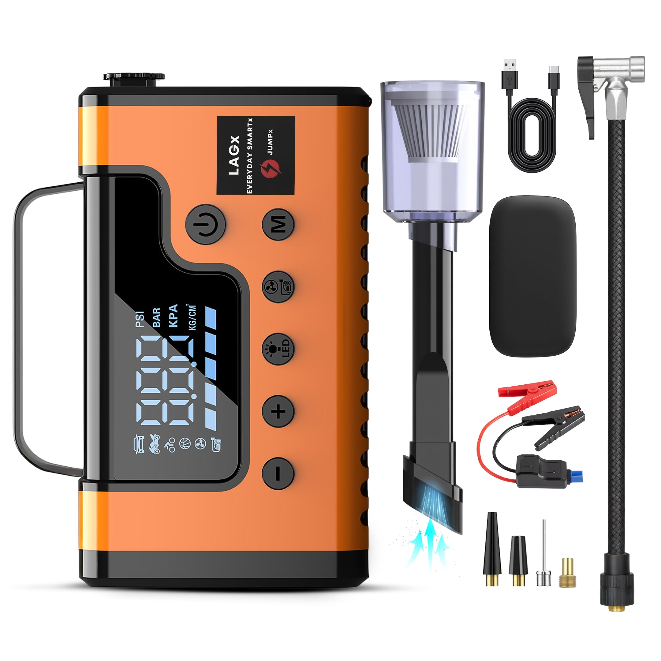 (Todo en 1) Booster batería de coche 10000 A + compresor neumático (arrancador de batería, refuerzo de batería para motocicleta, salto Starter, cargador de batería de coche, cargador de batería de