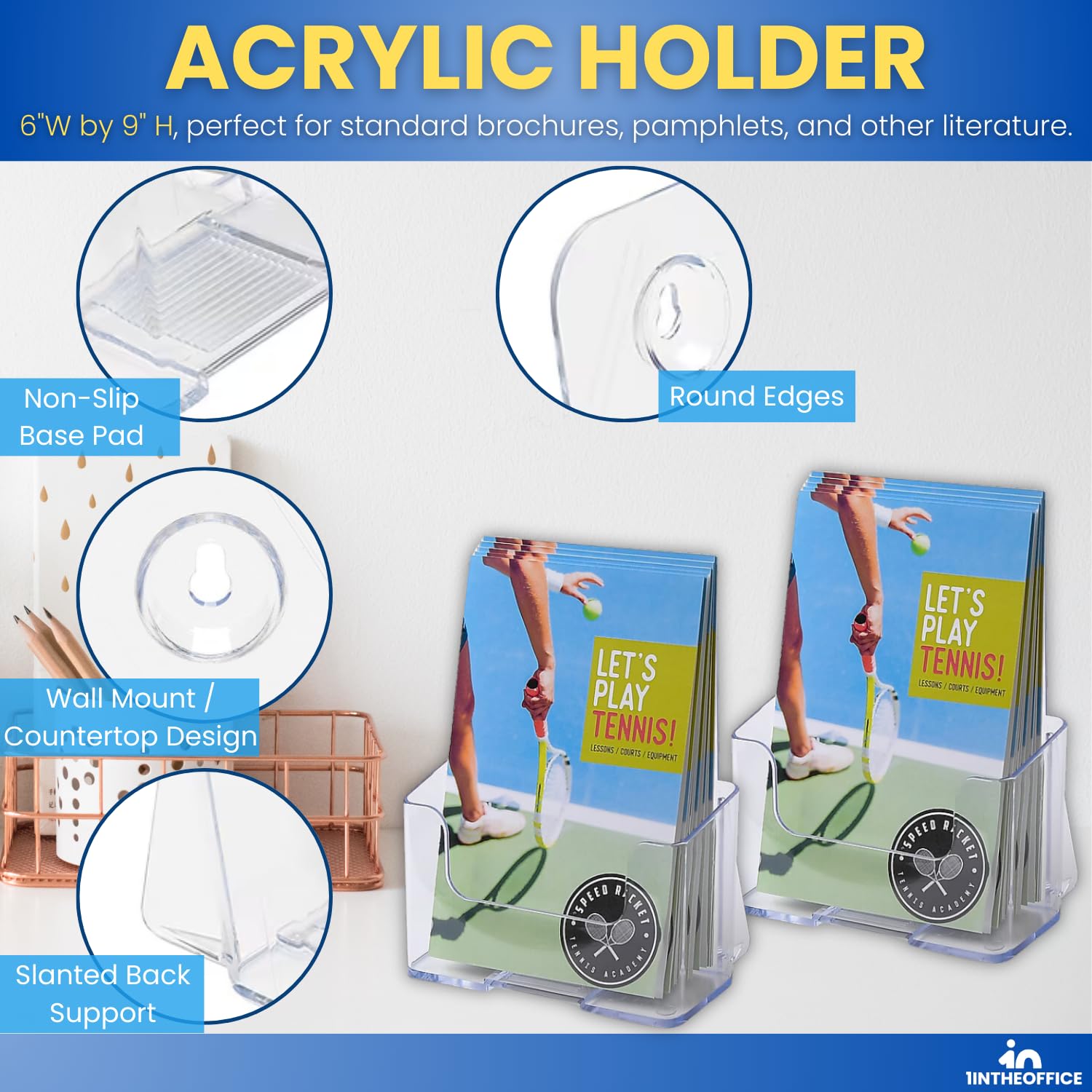 1 intheoffice acrílico folleto soporte, plástico, 6 3/4 "W x 3 3/4" D "2 Pack"