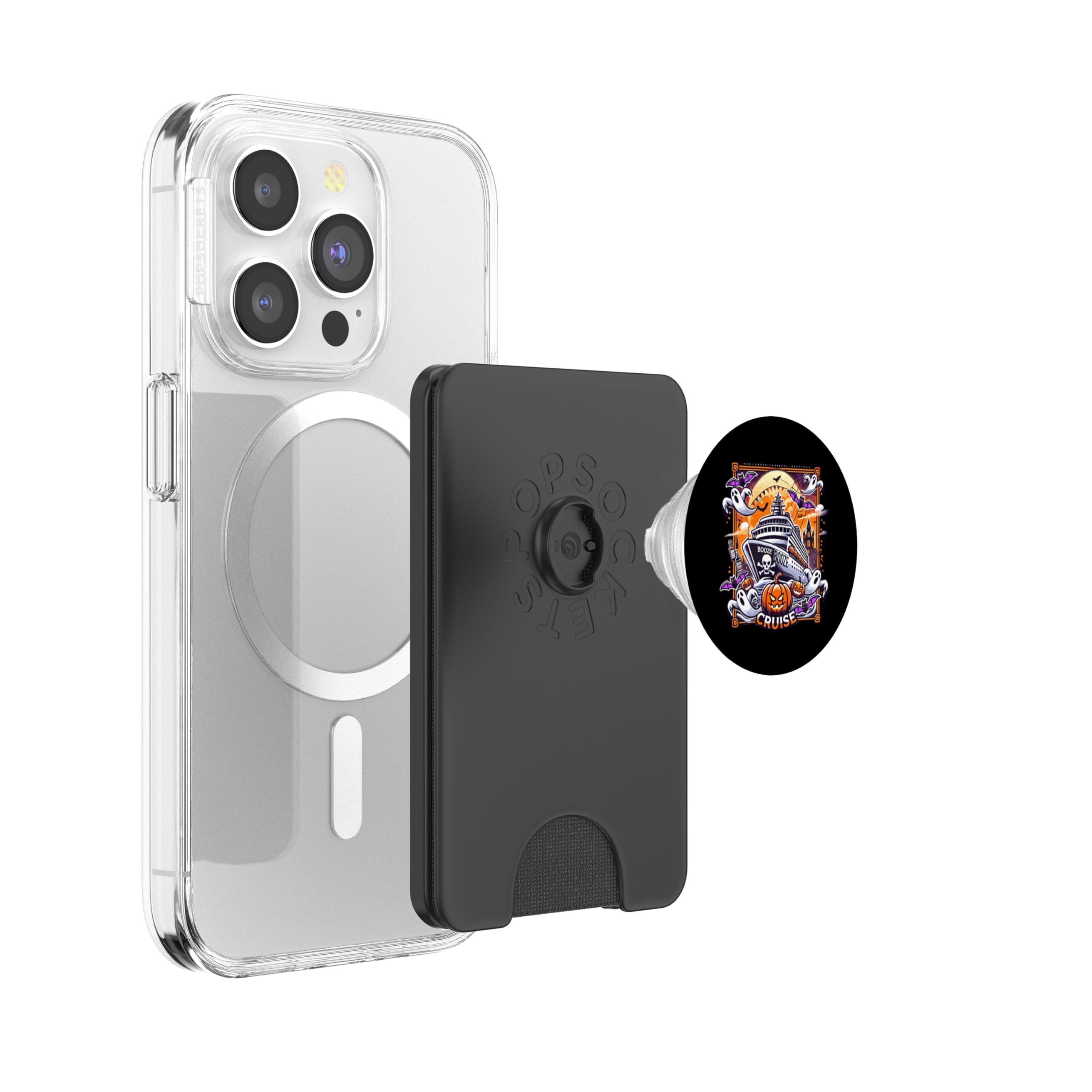 Booze Cruise Halloween Cruise Enthusiasts PopSockets PopWallet for MagSafe, Black - Image 3