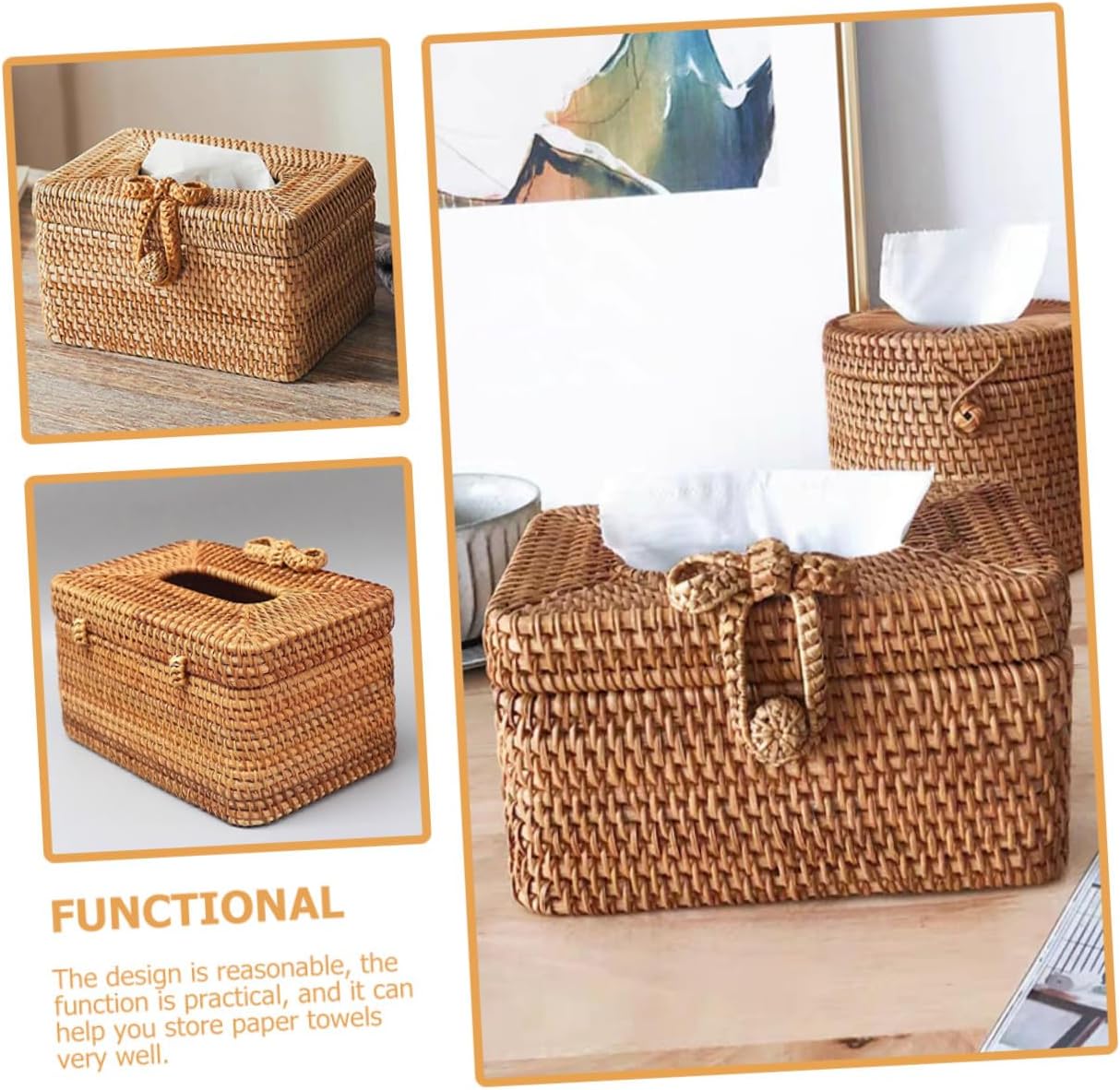 Hand Woven Tissue Storage Box Cover with Lanyard for Desks image 4
