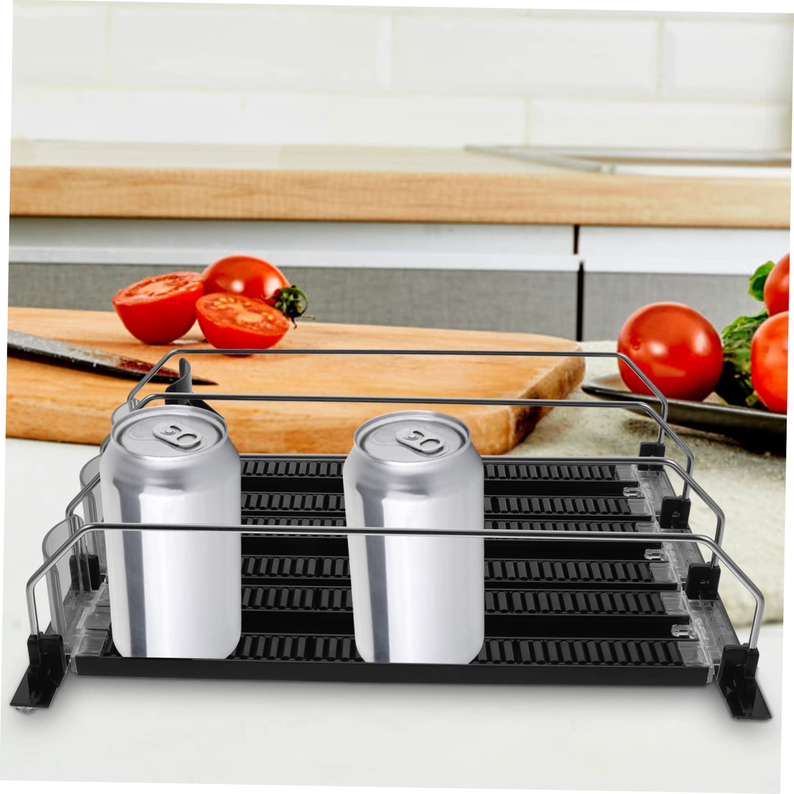 3 Unidades, Organizador de Bebidas para Nevera, Abs y Acero Inoxidable, Negro, Dispensador Automático de Latas, Fácil de Instalar