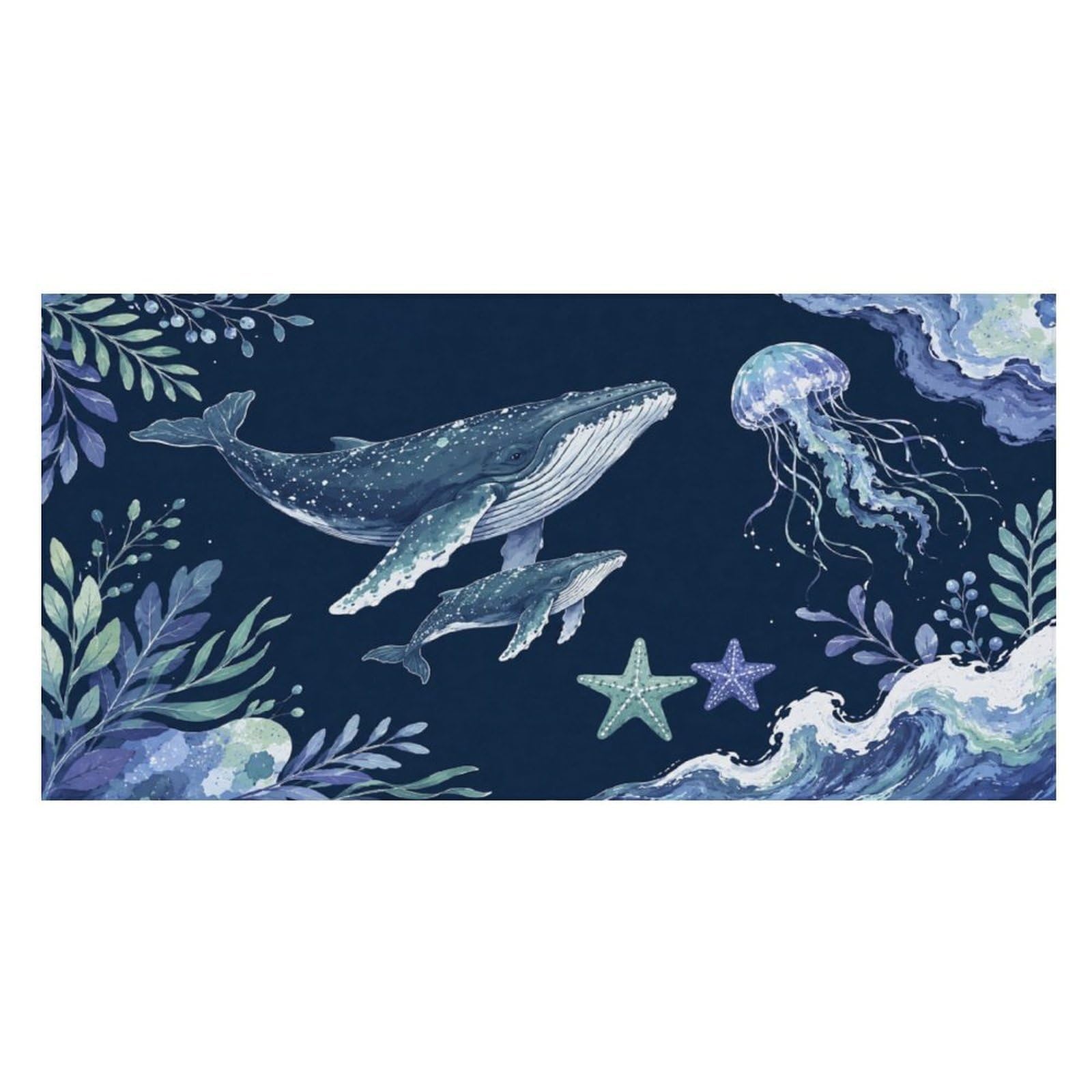 Anceky Whale Jellyfish Starfish Ocean Waves Oversized Beach Towel Quick Dry Sand Free Microfiber Travel Towel Lightweight Multi Purpose Beach Blanket Pool Gym Bath Towel 63x31 in