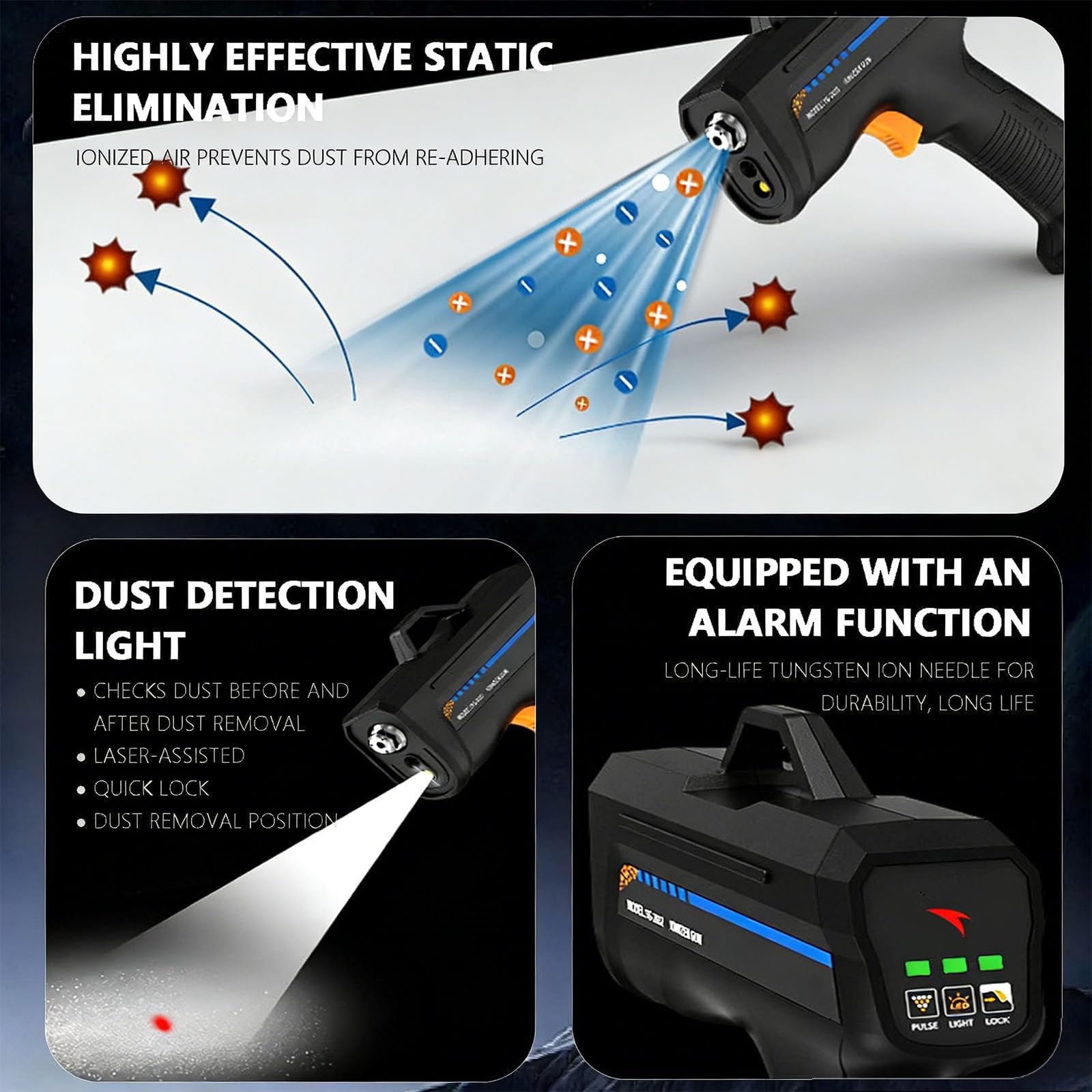 Pistolas de Aire antiestático, balanceador iónico de Descarga estática, Pistola antiestática portátil, con luz de detección de Polvo y Alarma de anomalías EconomyType