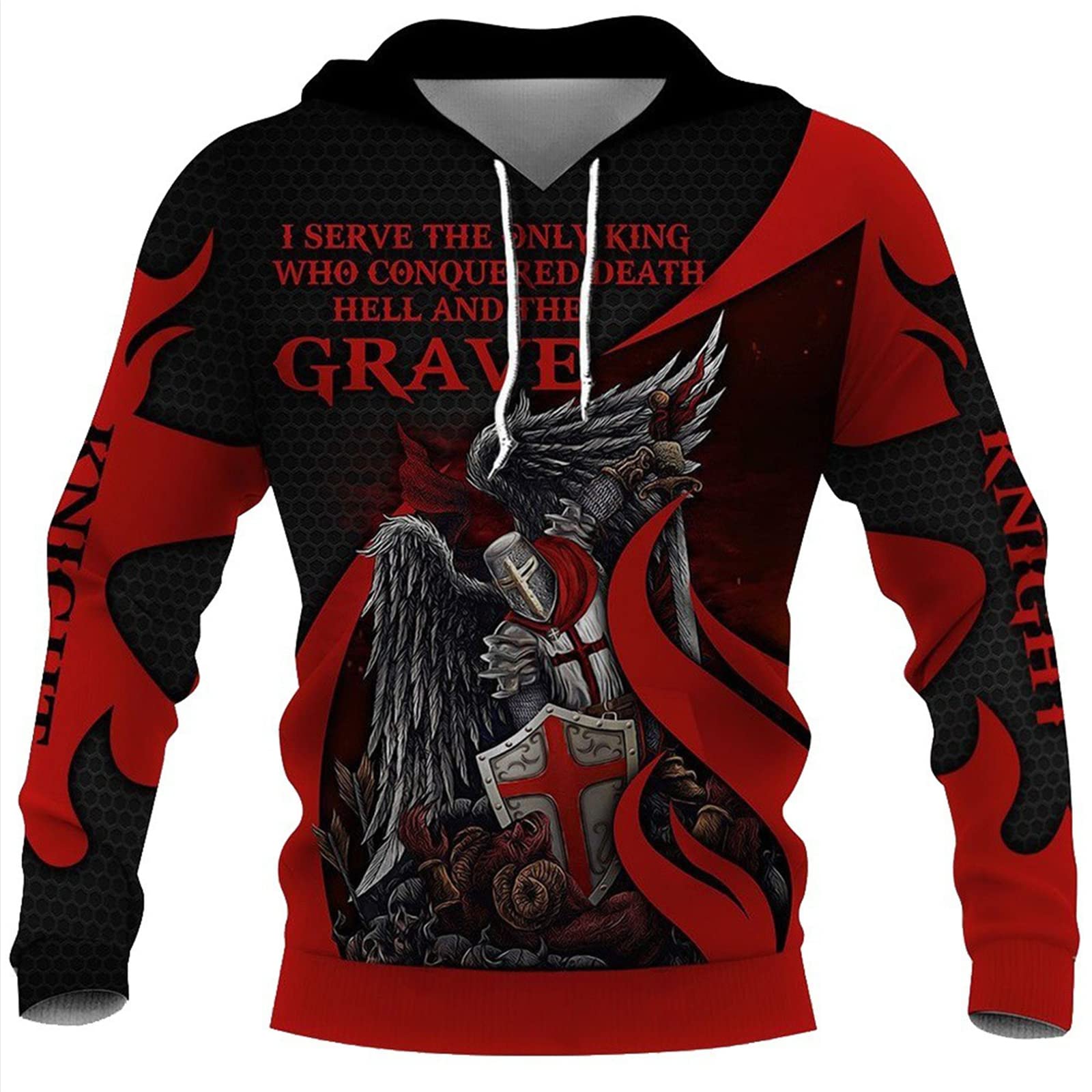 Kewing Men's # 5 Knight Templar Hoodies For Retro 3D Printed Hooded Sweatshirt Pullover Jacket Knights Costume Hoody Sweatshirt