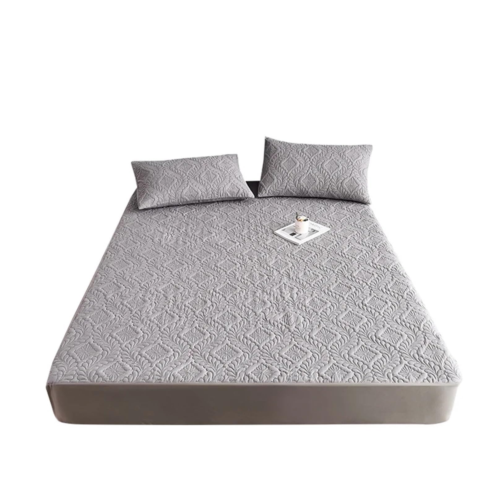 Waterproof Mattress Cover Quilted Waterproof Mattress Cover Embossed Bedding Protector Fitted Bed Sheet No Pillowcase(Style 02,2xPillowcase 48x74cm)