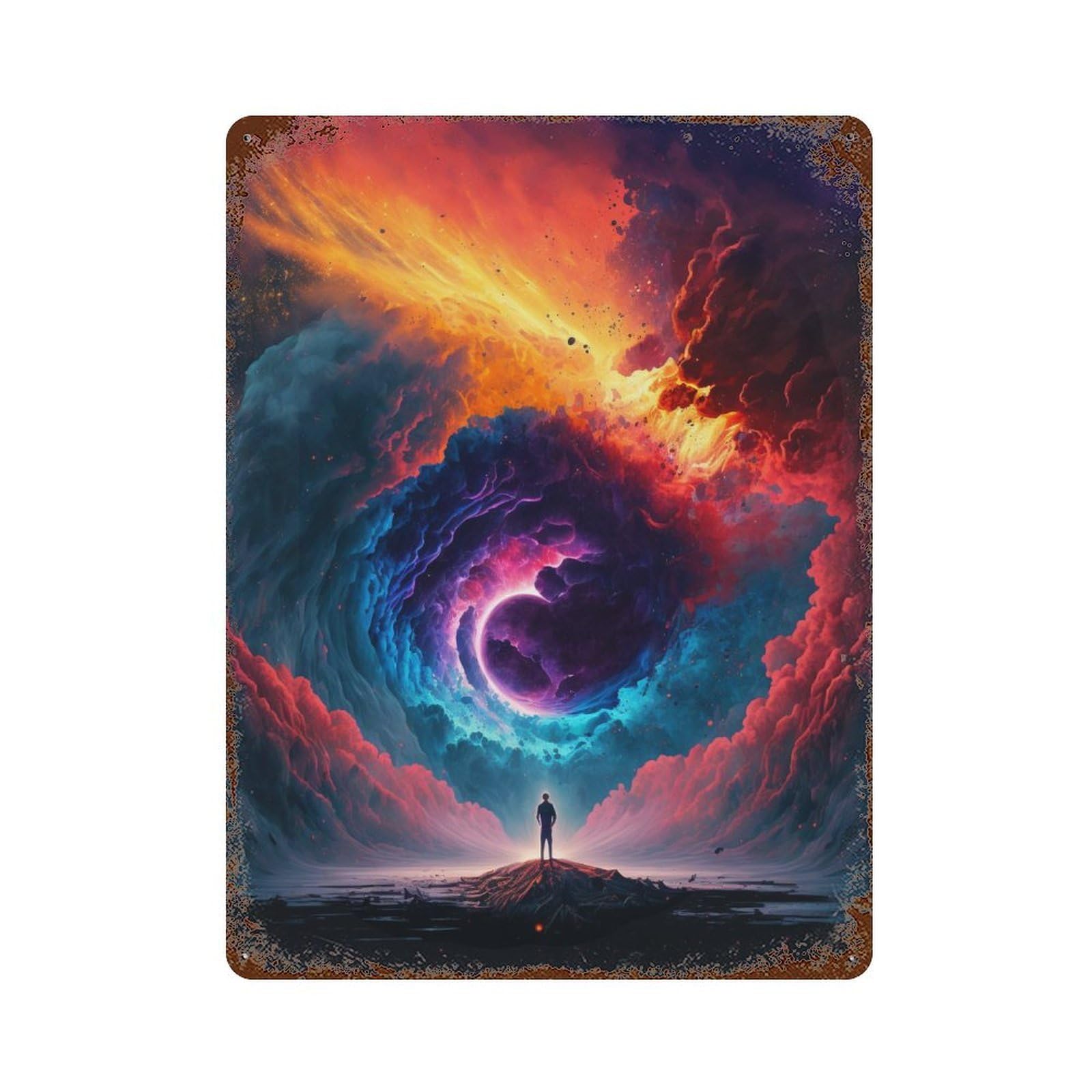 Exploring The Cosmic Portal Rust Effect Tin Sign 15.7"x11.8", for Farmhouse, Kitchen And Entryway Decor, Decorative Metal Wall Art