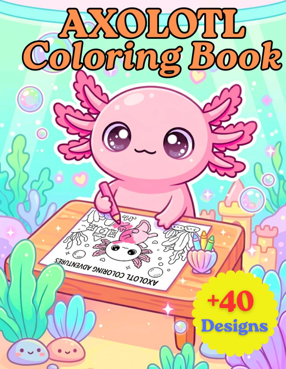 Axolotl Coloring Book: Cute Bold and Easy Kawaii Designs for Kids, Teens and Adults | Adorable Cozy Scenes for Relaxation and Stress Relief