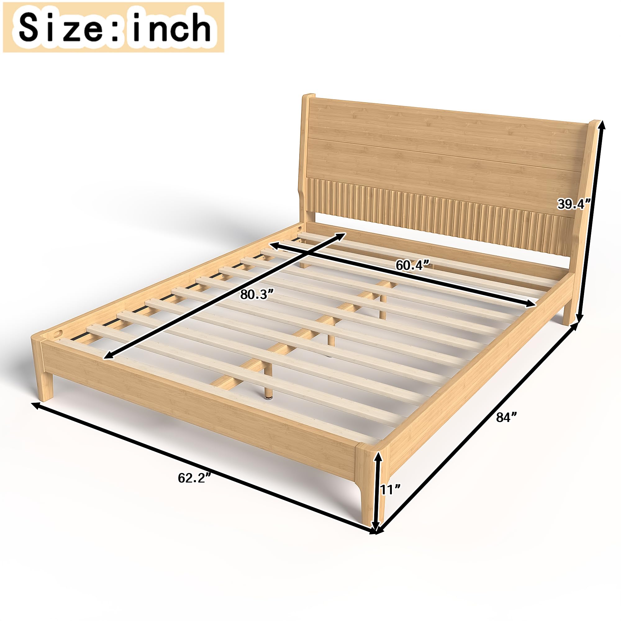 Photo 1 of Bellemave Queen Bed Frame with Headboard, Solid Bamboo Platform Bed Frame & Wood Slats Support 800LBS, Japanese Bed Frame Queen Size, No Box Spring Needed, Easy Assembly, Noise Free, Natural