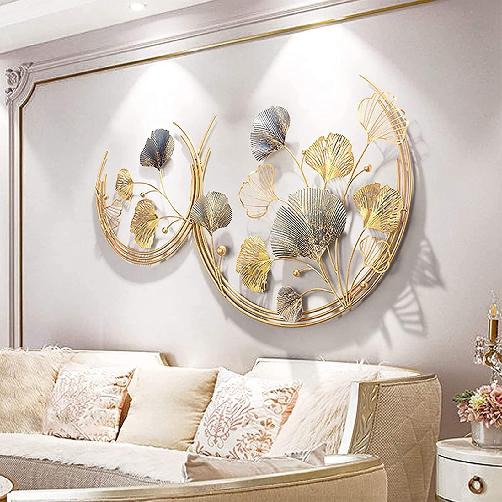 Goldene Ginkgoblatt-Wandskulptur Aus Eisen – 3D-Deko Für Wohnzimmer & Büro | 25 X 45 Cm, Moderner Look