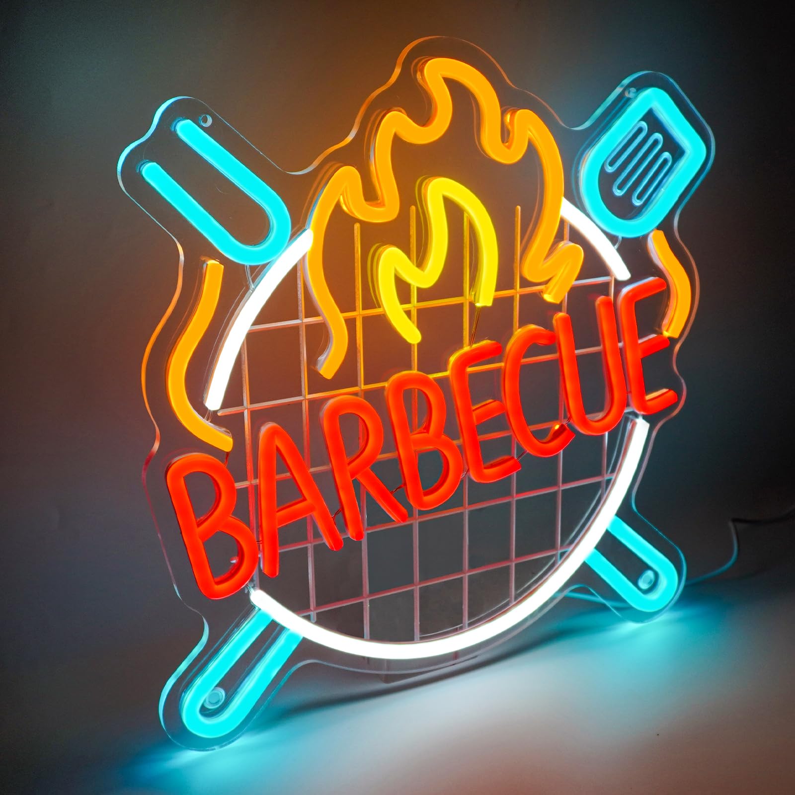 Enseigne Lumineuse Néon BARBECUE, Plaque de Porte BBQ LED USB avec Interrupteur à Intensité Variable pour Décoration Murale Extérieure