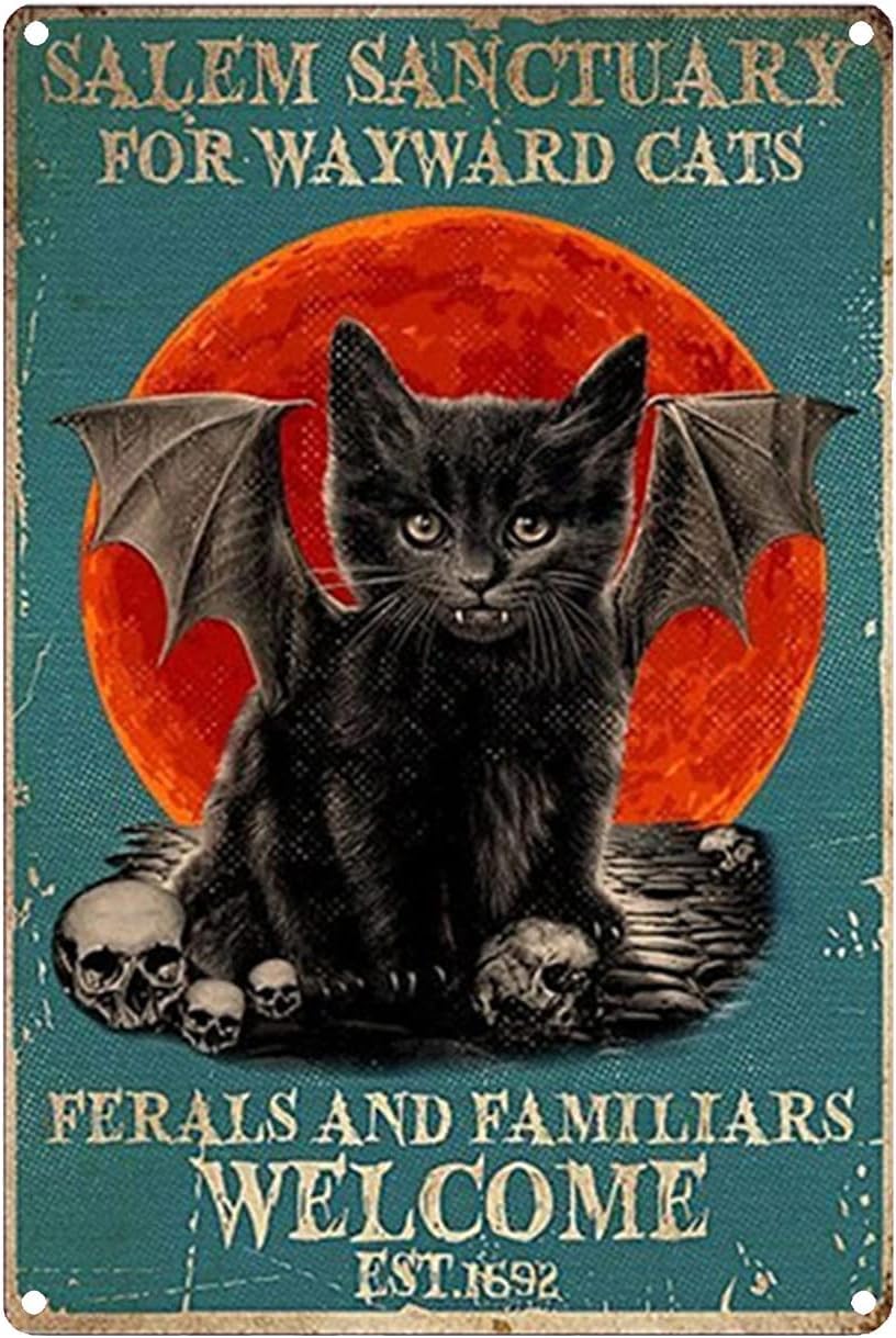 rayprint Vintage Metal Tin Sign Cat Retro Tin Decorative Sign Wall Decor - Salem Sanctuary for Wayward Cats ferals and femiliars Welcome