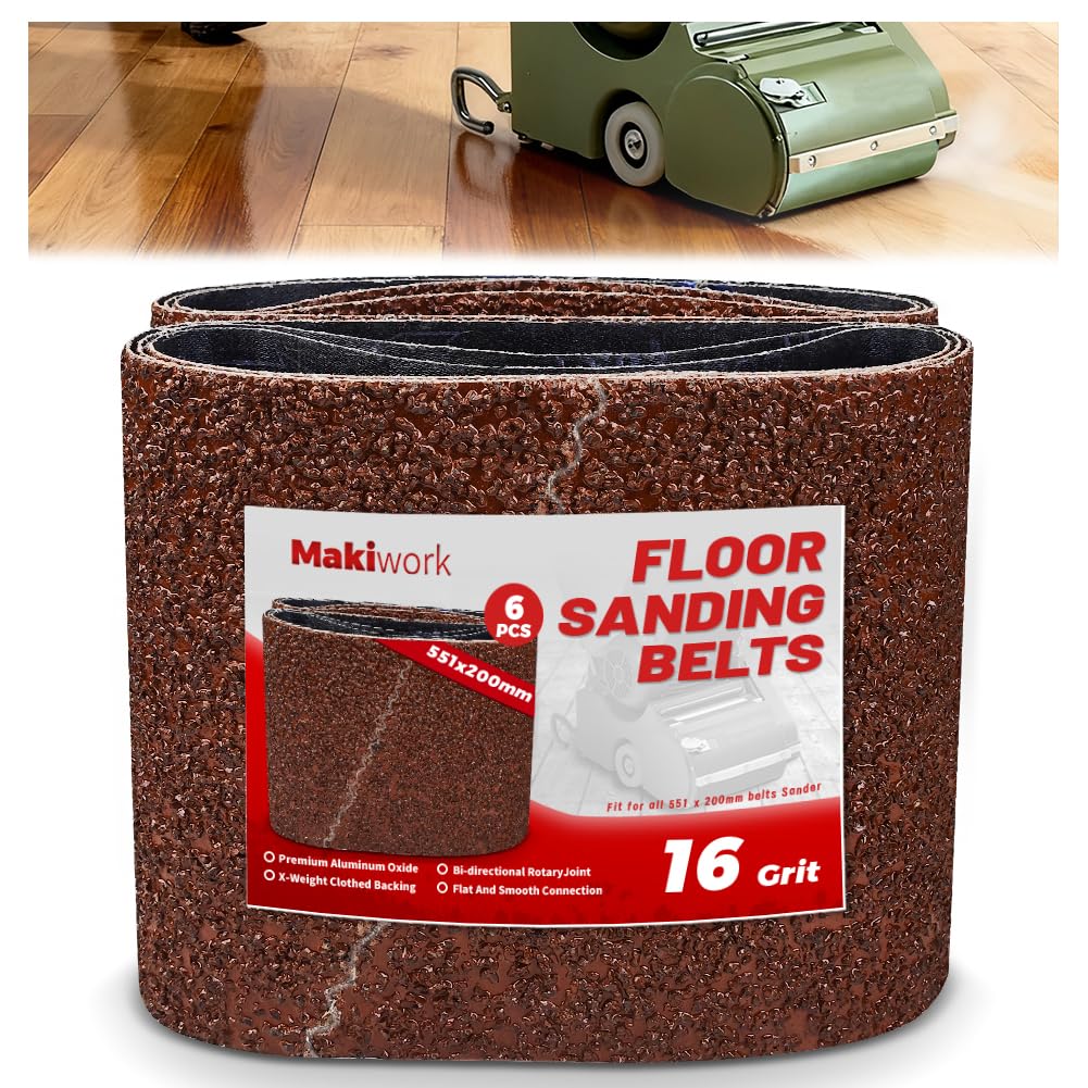 Juego de 6 bandas de lija de 551 x 200 mm, grano 16, óxido de aluminio para lijadoras de parquet (Bona, Lägler, Künzle & Tasin), calidad profesional para suelos de parquet