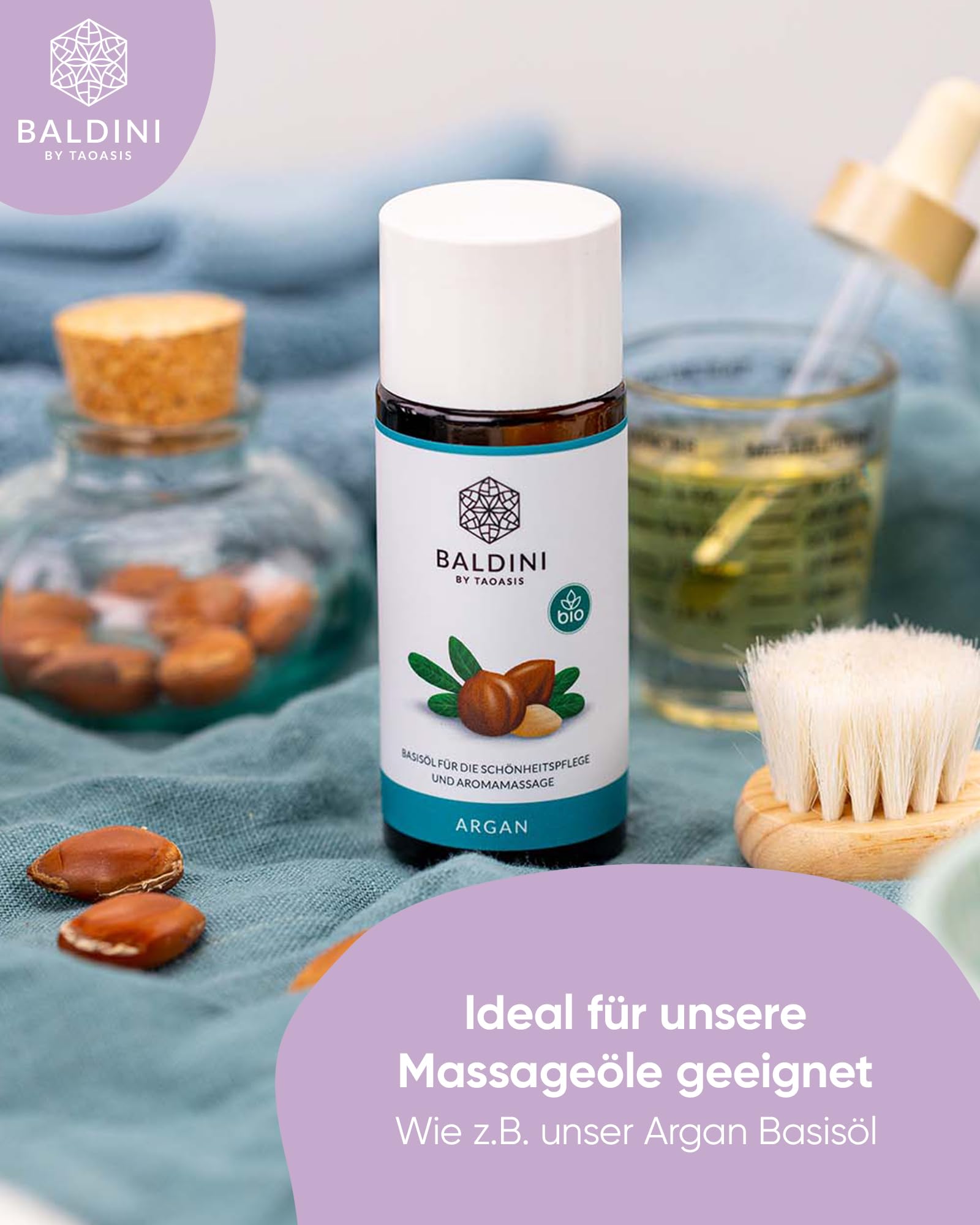 Baldini TaoVeda Massageölwärmer – Elektrischer Massageöl-Erwärmer, 50 ml Glasgefäß, 3 Minuten auf 50 °C