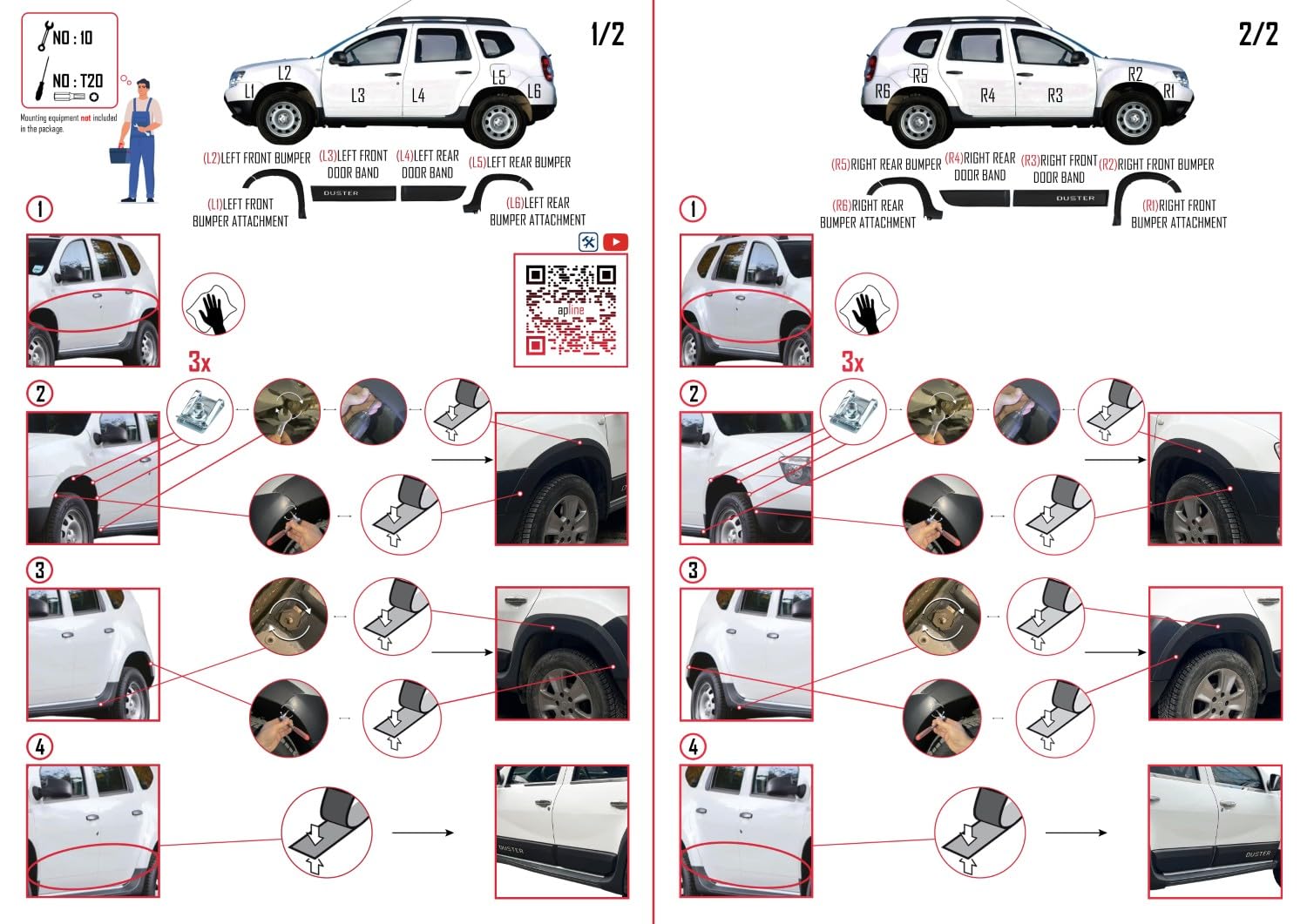 Compatibile con Dacia Duster (HS) 2010-2017 Passaruota Protezione per paraurti Parafanghi e protezione veicolo Strisce di Protezione per laterale Protezione veicolo carrozzeria Kit NERO