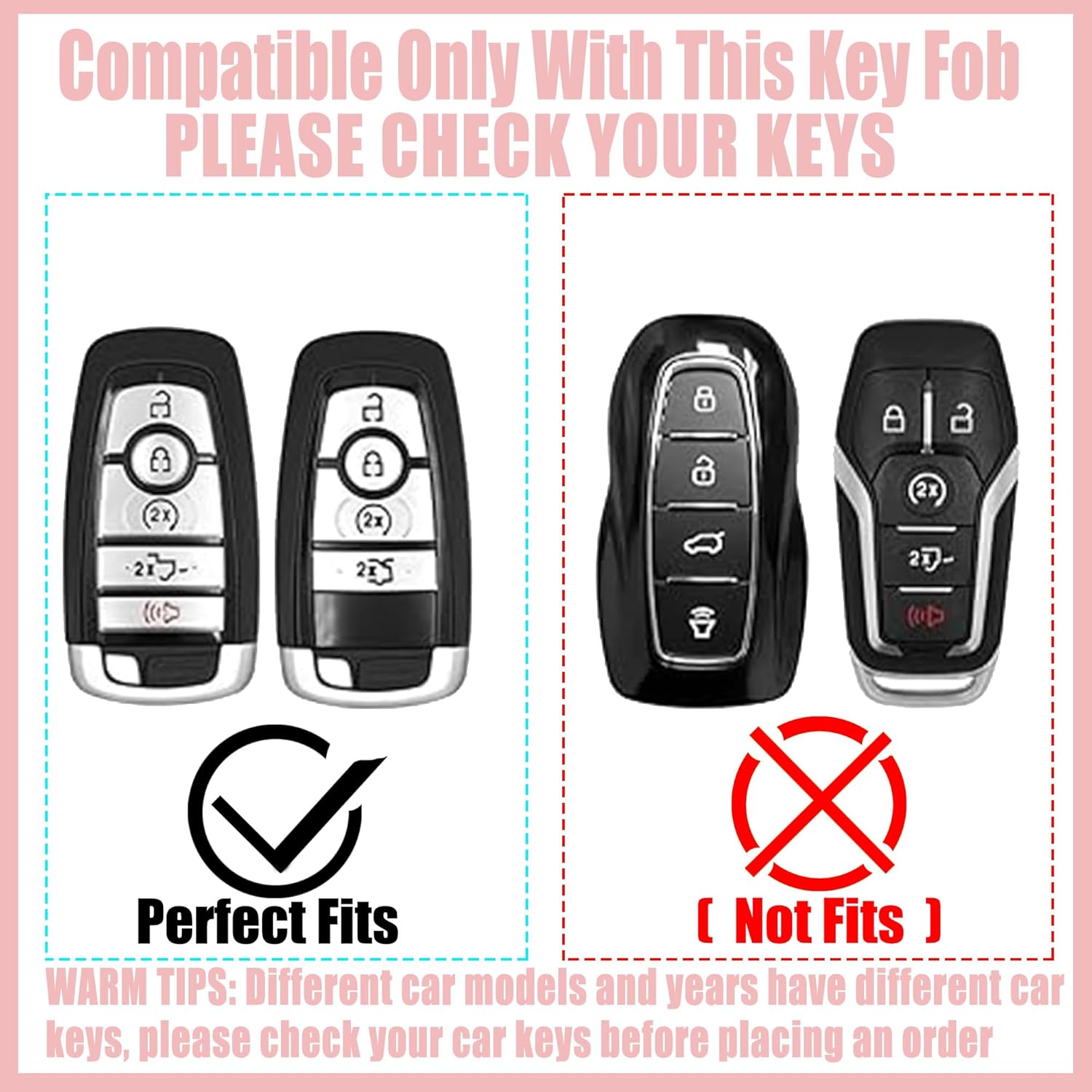 Black TPU Key Fob Cover with Plum Blossom Keychain Compatible with Ford Fusion Mustang F150 Edge Explorer Lincoln MKZ 2013-2017,MKC 2015-2017,MKX 2016-2017 5-Button Smart Key for Women - Image 2