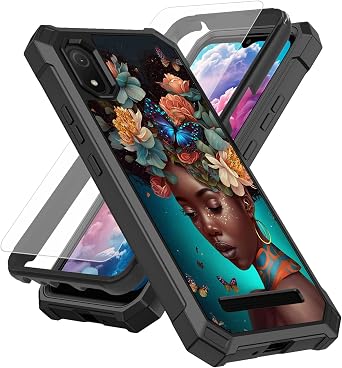 for Cloud Stratus C8 Case for Cloud Mobile Stratus C8 Phone Case With Screen Protector Tempered Glass,Slim TPU Rugged Corners Bumper Cover Case for Men Women- Butterflies African Black Girl