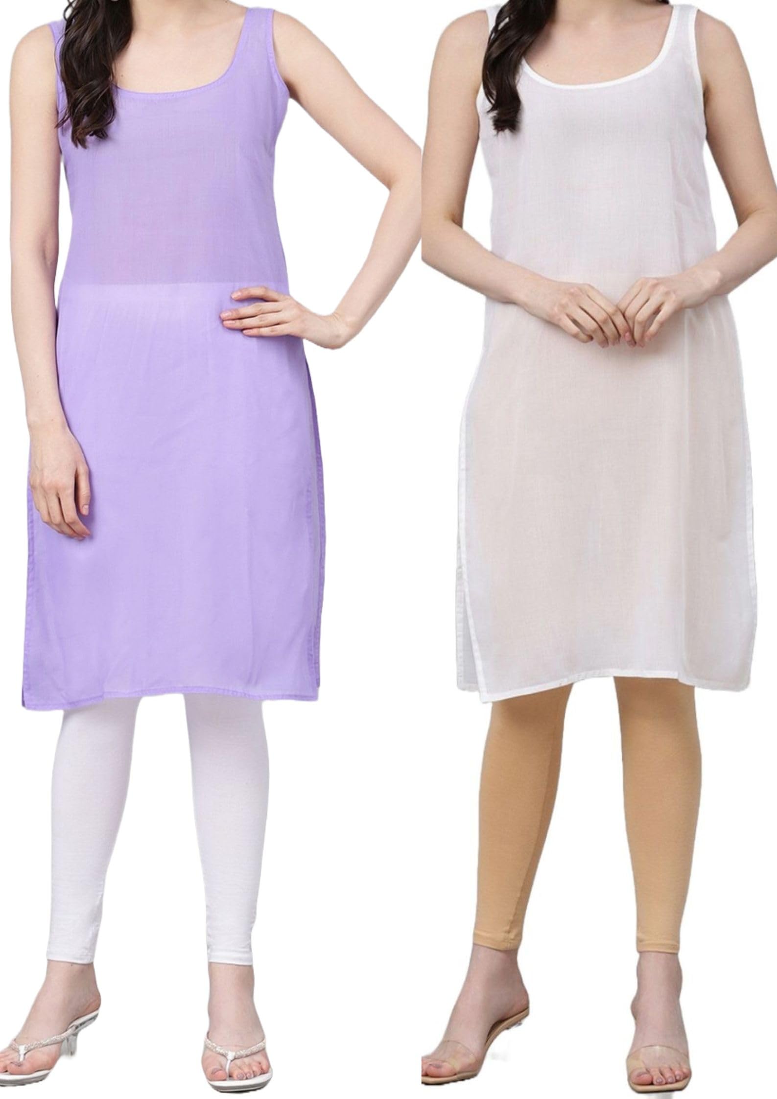 Women's Cotton Camisole Knee-Length Sleeveless Sameej Inner Slip Underdress for Sheer Kurtis Suit Slips Summer Tops Combo Set Pack of 2-image-43