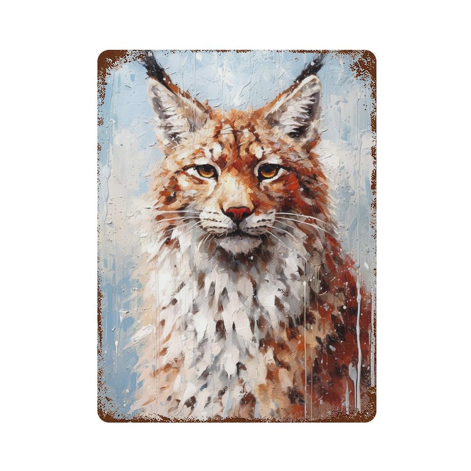 Rust Effect Palette Lynx Painting Aged Metal Wall Plaque 15.7"x11.8", Rustic Home Decor for Bistro, Counter And Cafe Decor