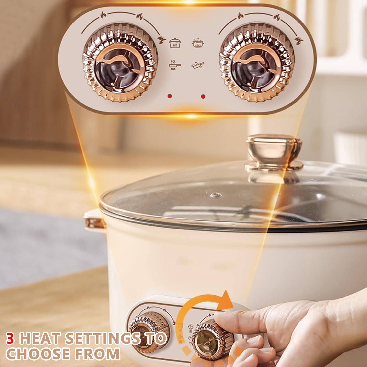 Hot pot électrique, 7,5 L Double Récipient avec Deux Régulateurs, 1600 W, Mijoteuse électrique avec Cloison de Séparation - 3 Vitesses, Hotpot Multifonctionnel pour Rôtir, Préparer des Ramen
