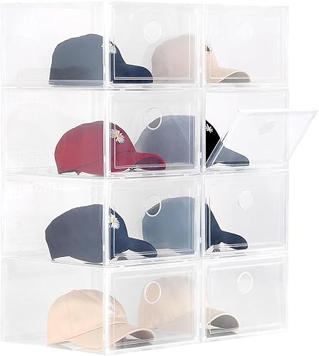 Paquete de 8 cajas organizadoras de sombreros para béisbol, almacenamiento de sombreros de plástico transparente de tamaño XL, organizador de