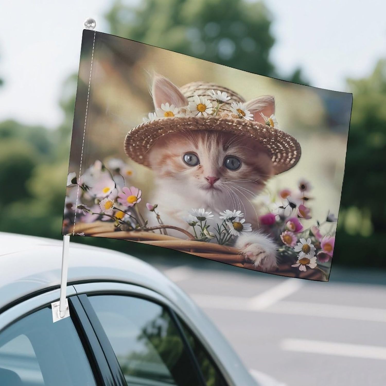 Animal Basket Cat Car Flag Polyester Clip Flags Mini Handheld Banners for Auto Outside Travel Decor image 4