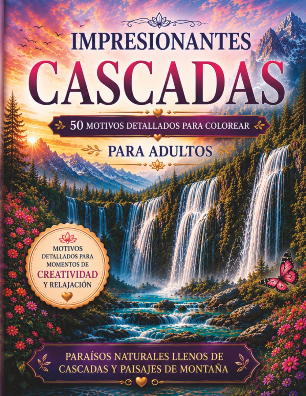 „Impresionantes Cascadas – 50 Motivos Detallados para Colorear para Adultos“: Descubre 50 hermosos paisajes con cascadas, ríos, lagos y montañas. Un ... la relajación, la creatividad y el bienestar.