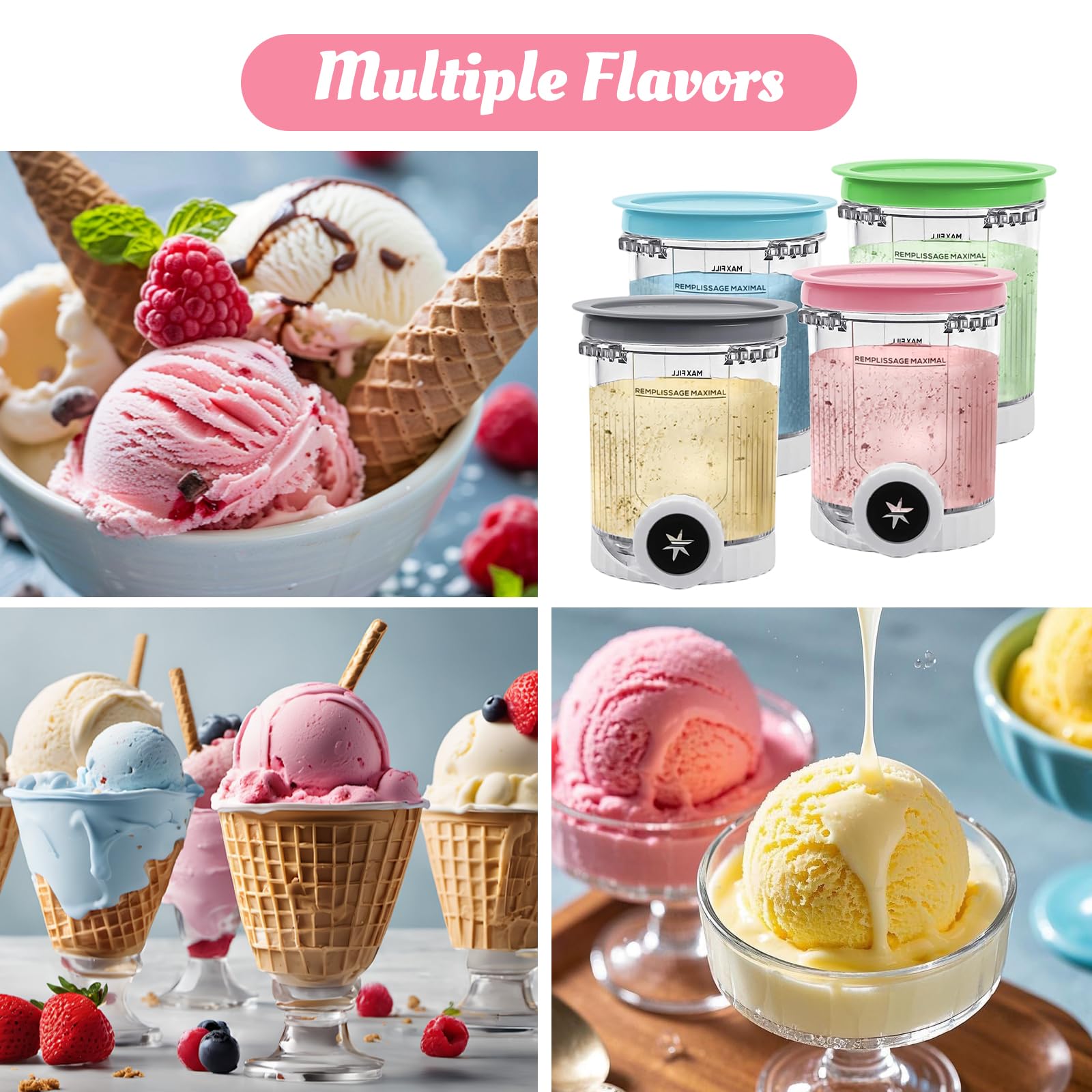 Lot de 4 récipients pour Ninja Swirl CREAMi NC701EU 480 ml, sans BPA et passent au lave-vaisselle, compatibles avec les récipients Ninja Creami Swirl, accessoires pour NC701EU, NC501EU, NC301EU