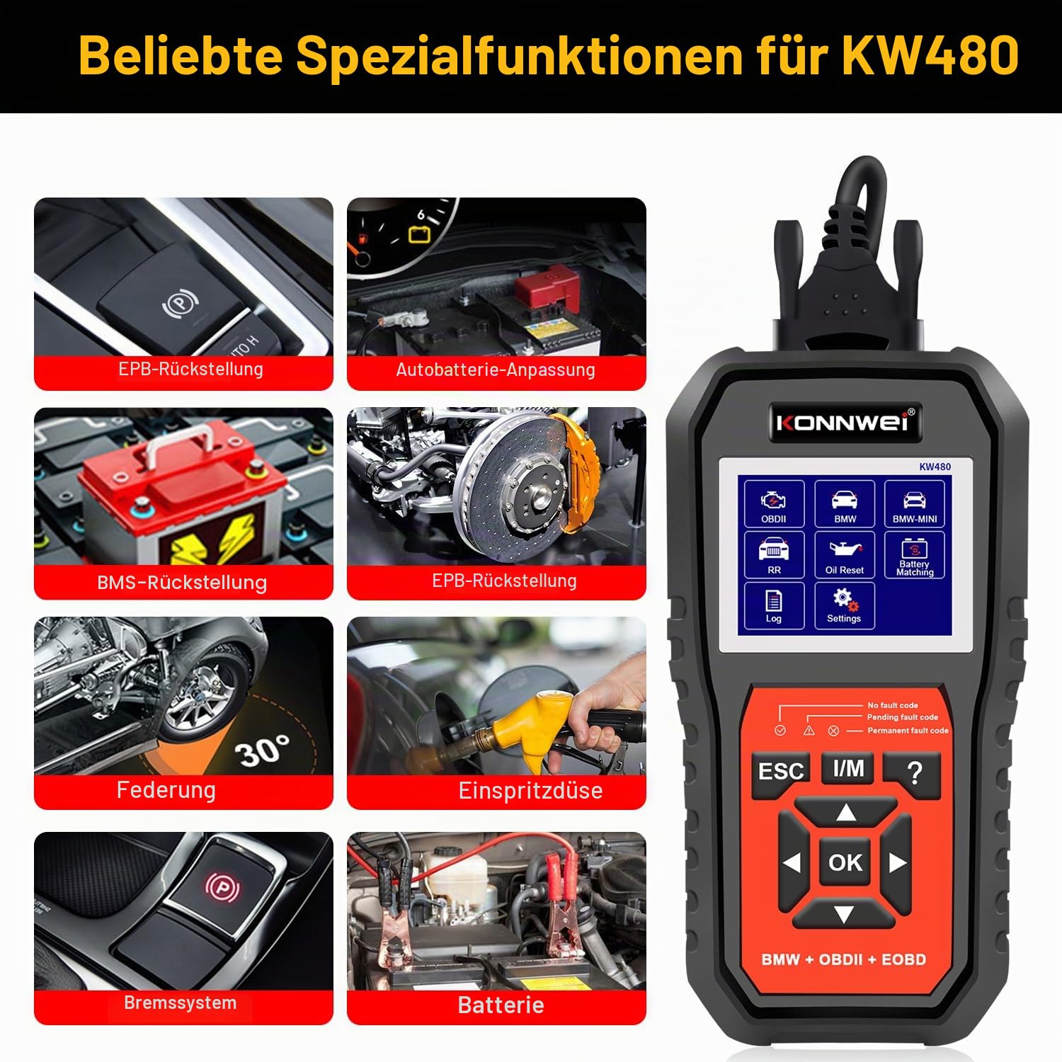 KONNWEI KW480 OBD2 Diagnosegerät für Auto, Fehlerauslesegerät mit Echtzeitdaten & Vollständigen OBDII-Funktionen,OBD KFZ Diagnose für BMW und Alle Fahrzeuge ab 2002,Unterstützt OBD2/EOBD