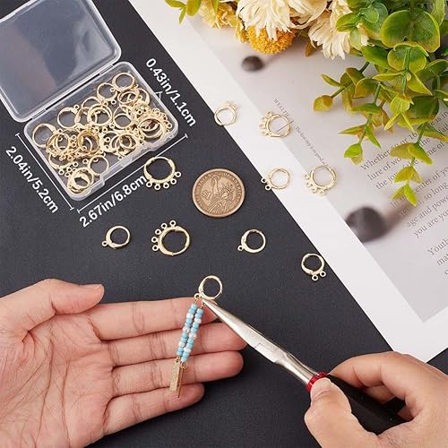 Miniatura 3 de CREATCABIN 1 caja de 50 aretes de aro chapados en oro de 24 quilates de acero inoxidable con cierre de palanca, ganchos de aretes con bucles