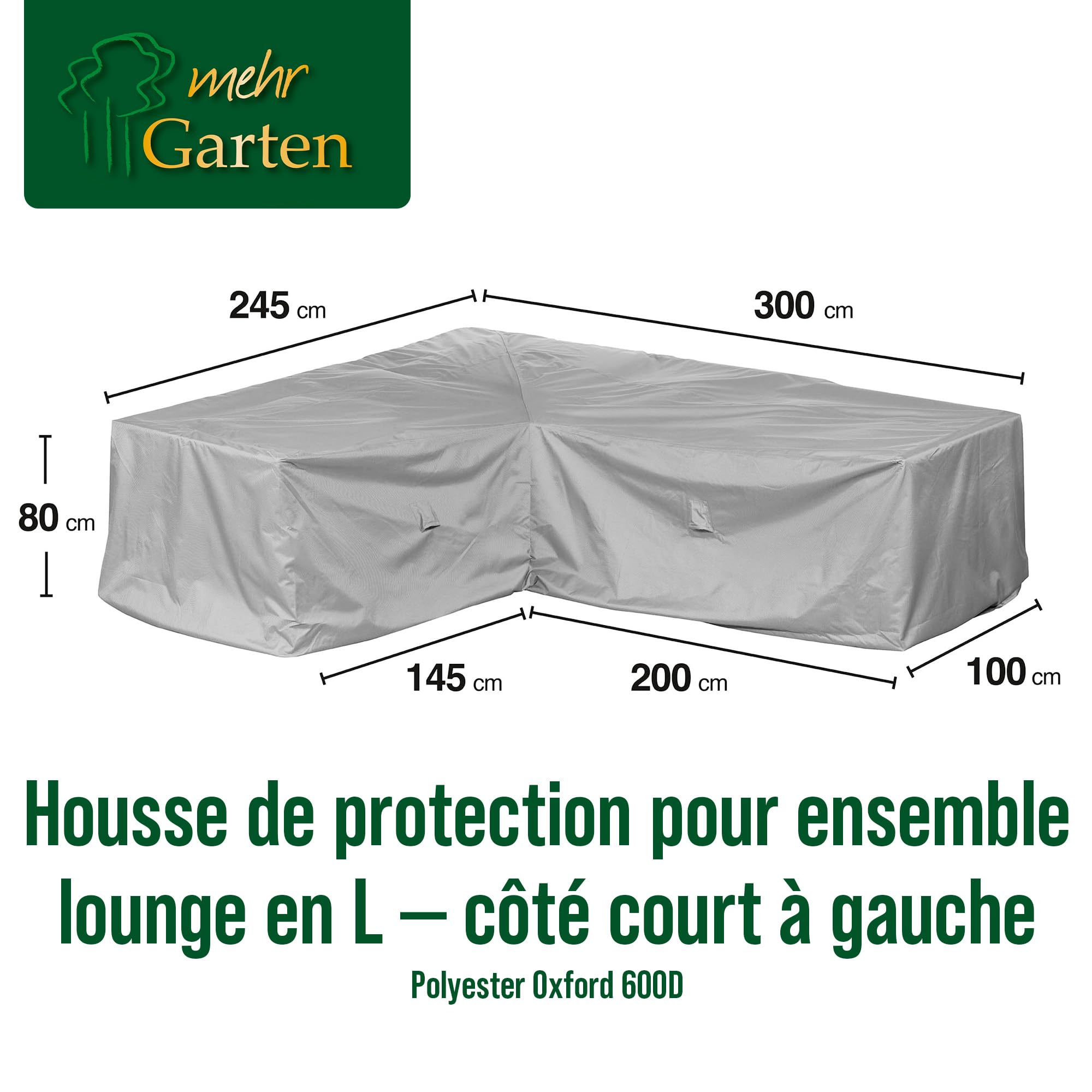 Housse salon de jardin en L gauche 300x245x80 cm