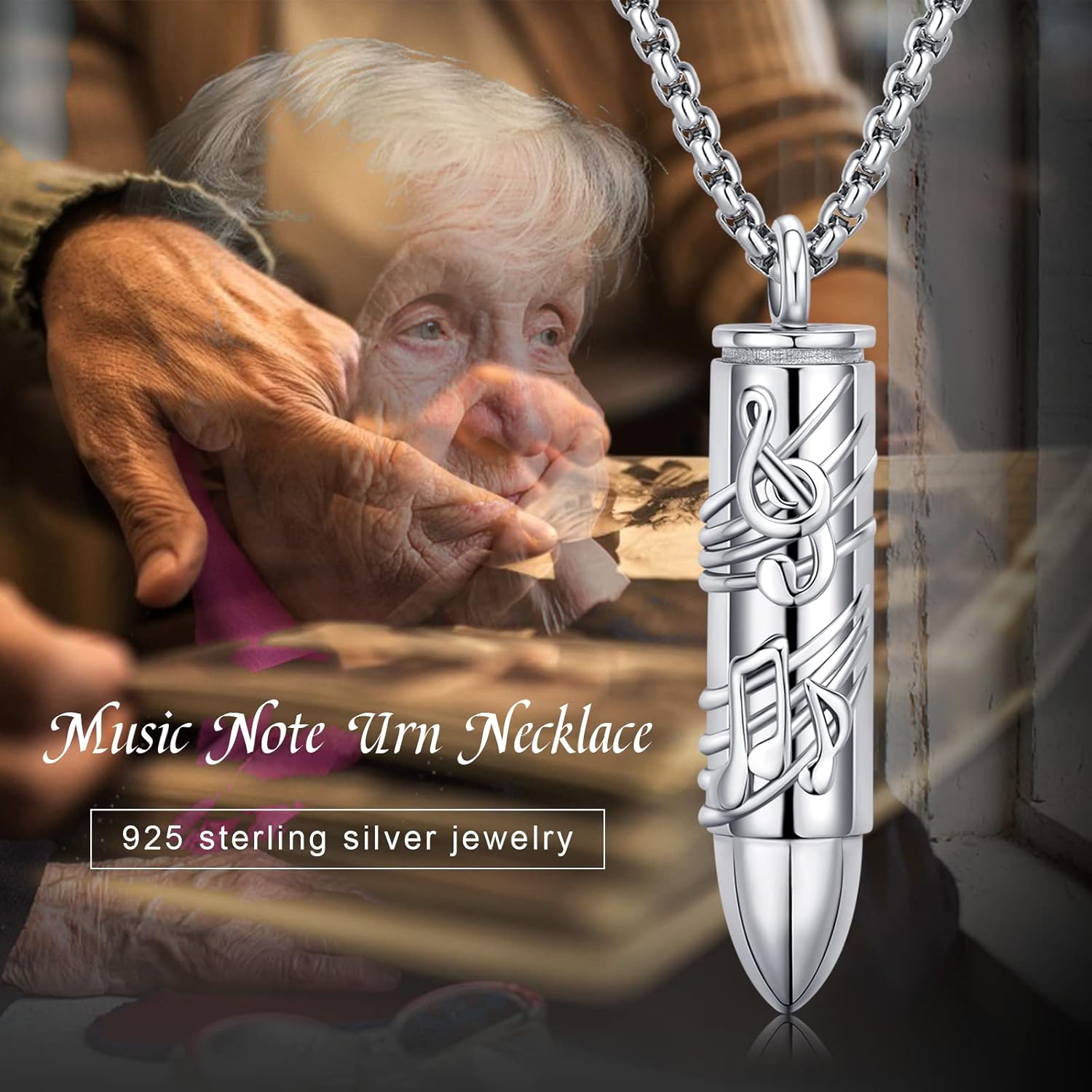 Sunflower Urn Necklace for Ashes Cremation Jewelry 925 Sterling Silver Bee Musical Note Dog Pendant Memorial Keepsake Necklace for Men Women - Image 7