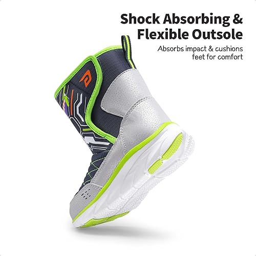 Miniatura 5 de DREAM PAIRS Botas de nieve para niños y niñas, con ranura de cápsula espacial, con velcro y forro de piel sintética, ligeras, a media pantorrilla,