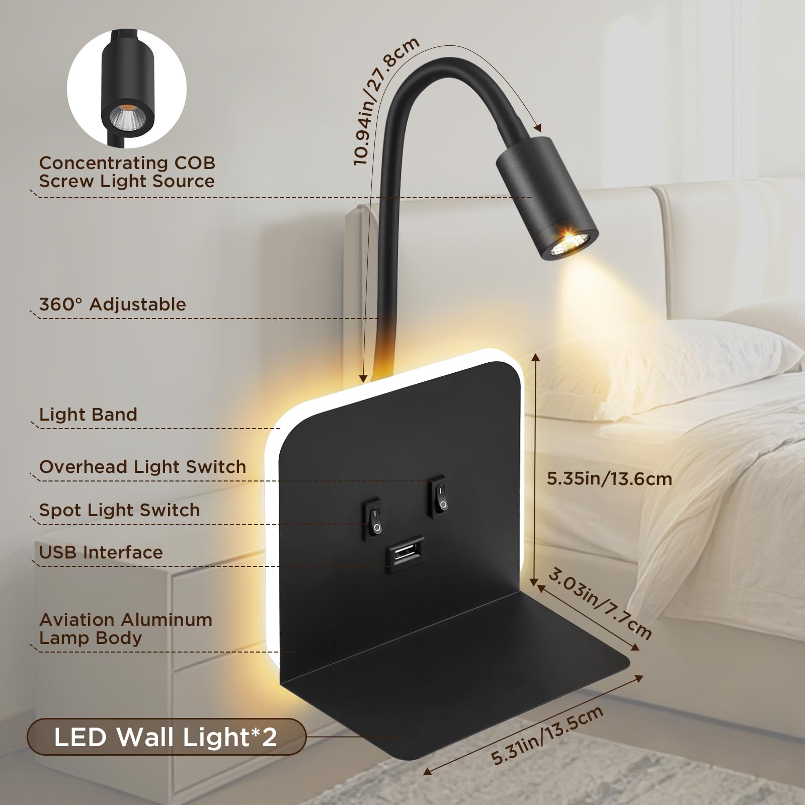 Budbuddy LED leeslampen zwart leeslicht met schakelaar moderne bedlamp