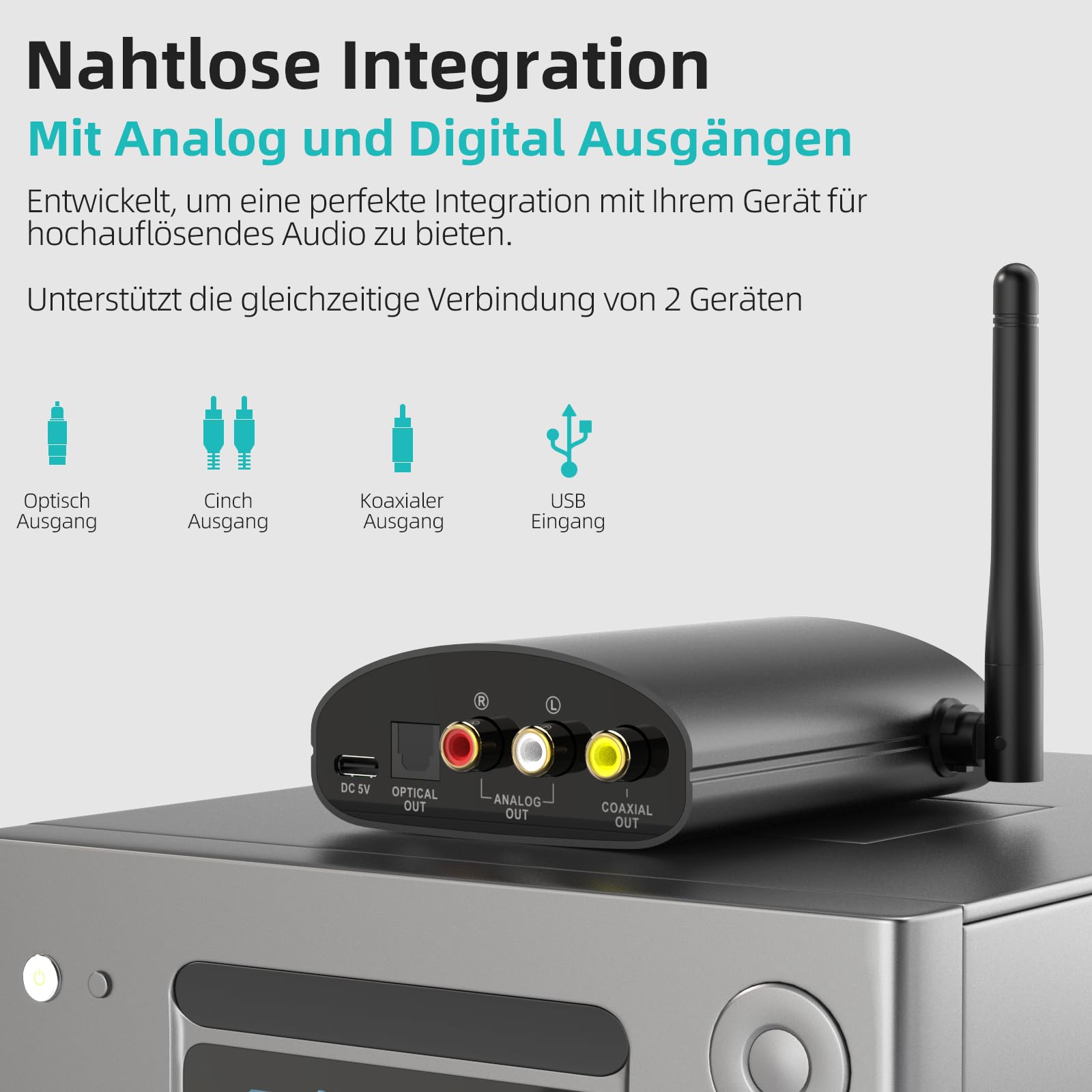 1Mii HiFi Bluetooth 5.3 Empfänger mit OLED Display, LDAC & aptX HD, Audio Adapter mit DAC & EQ-Modus, Großer Reichweite, Optischem, Koaxial & RCA Ausgang für Stereoanlage & Verstärker – DS500