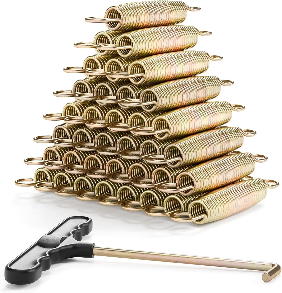 Muelles para trampolín de 3,5 a 8,5 pulgadas, accesorios de trampolín de acero inoxidable resistentes con ganchos giratorios y rectos, piezas de repuesto universales para trampolín, incluye herramienta de gancho en T, paquete de 12 a 48