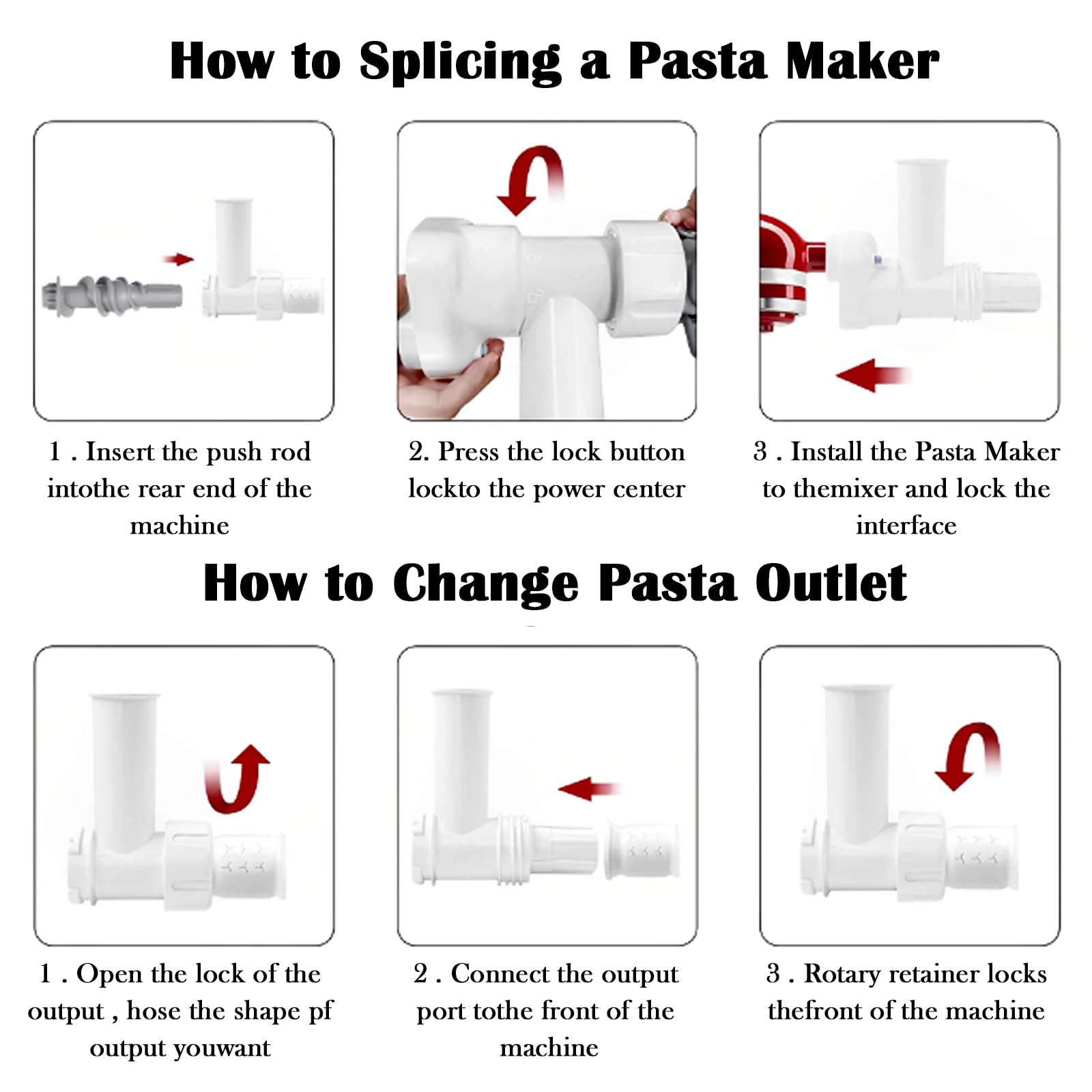 Accessoire pour Pâtes pour Kitchenaid Batteur sur Socle, Rouleau de Lame à Pâtes avec 6 Outils pour Machine à Pâtes Ensemble D'accessoires pour Spaghetti Penne Fusilli Rigatoni Ziti Macaroni