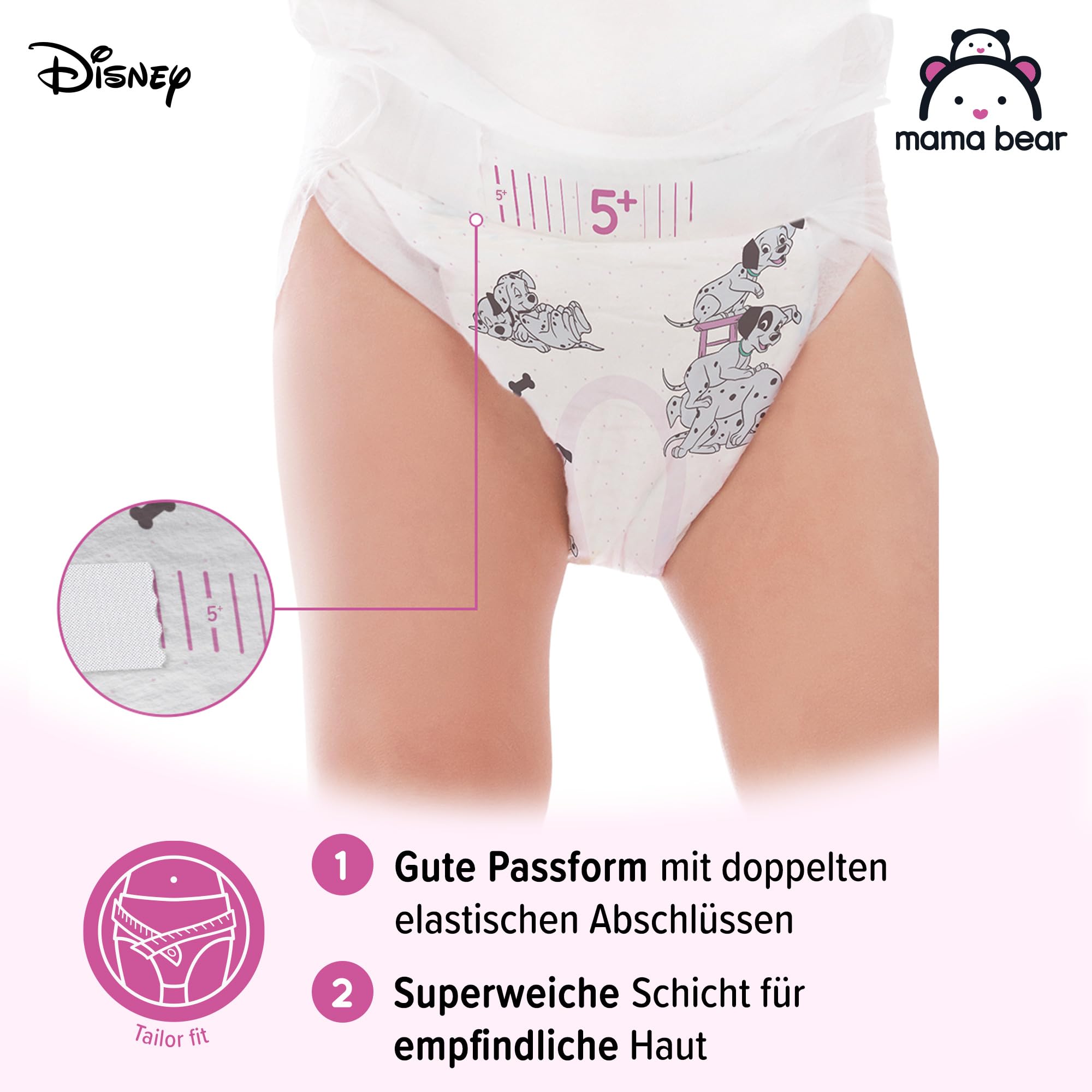 Amazon-Marke: Mama Bear Disney Ultra Dry Windeln Größe 5+ (11-17 kg) - MONATSBOX, Weiß, 144 Stück (2 Packungen mit 72)