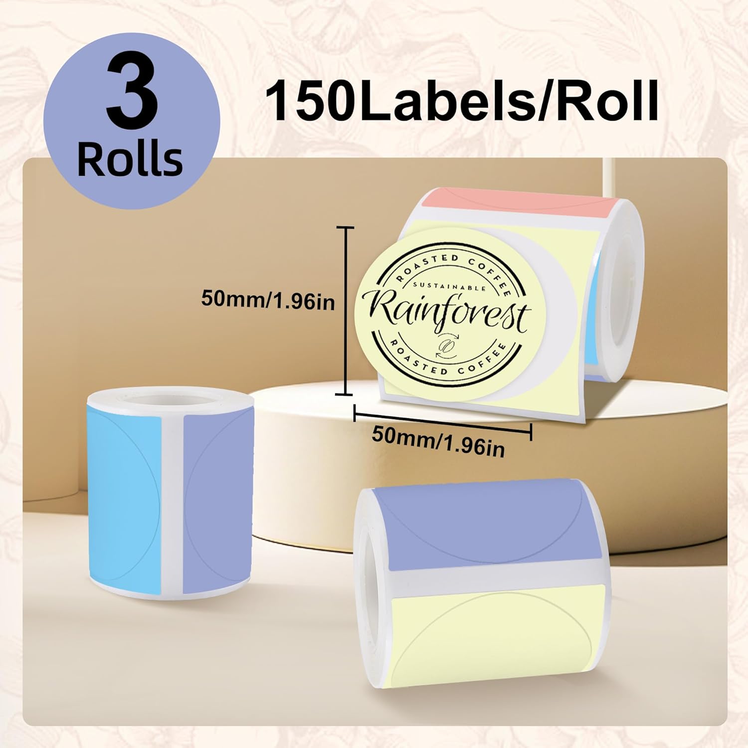 3 Roll Round Thermal Labels Compatible with L7/L9/P50/M110/M221/M220/M120/M200 Label Pirnters,2"x2"(50mm*50mm),Multi-Purpose Labels for Barcode, Logo,Bussiness, Four Color,150 PCS/Roll - Image 5